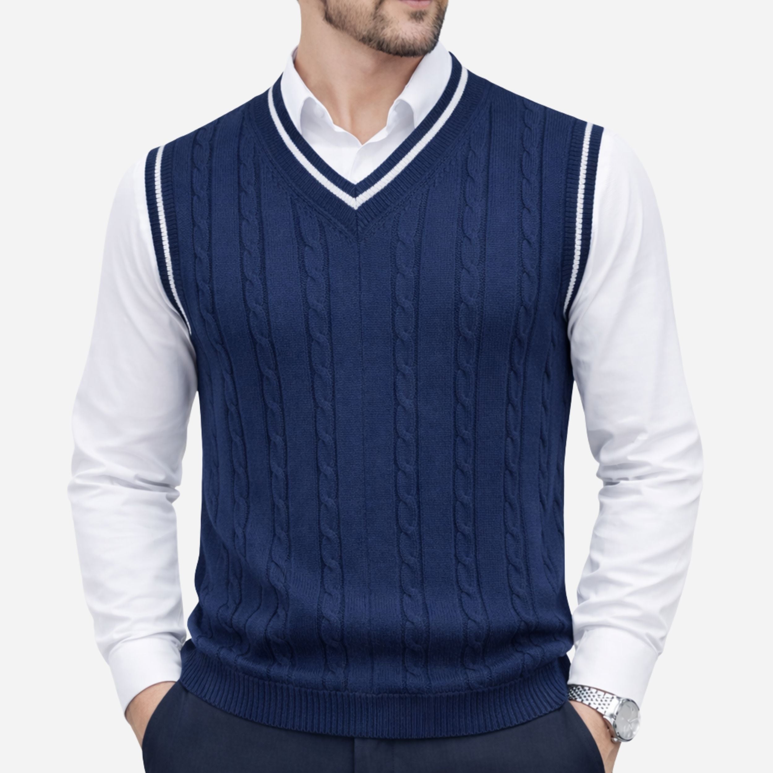 Men's Knitted V-Neck Vest - Heritage Layers - Casual Knitwear for Layering
