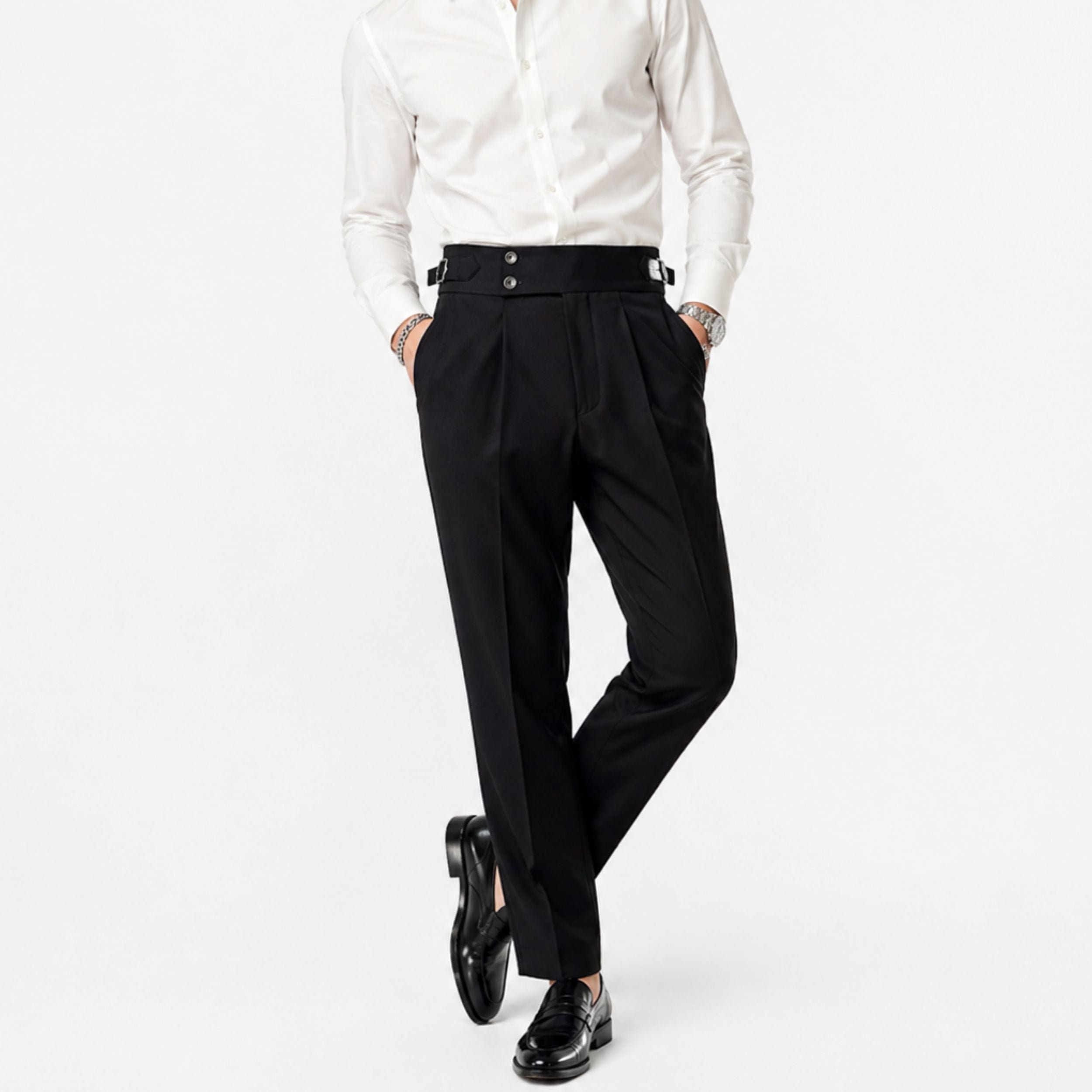 Men's Relaxed-Fit Double-Button Trousers - Classic Style for Casual Wear