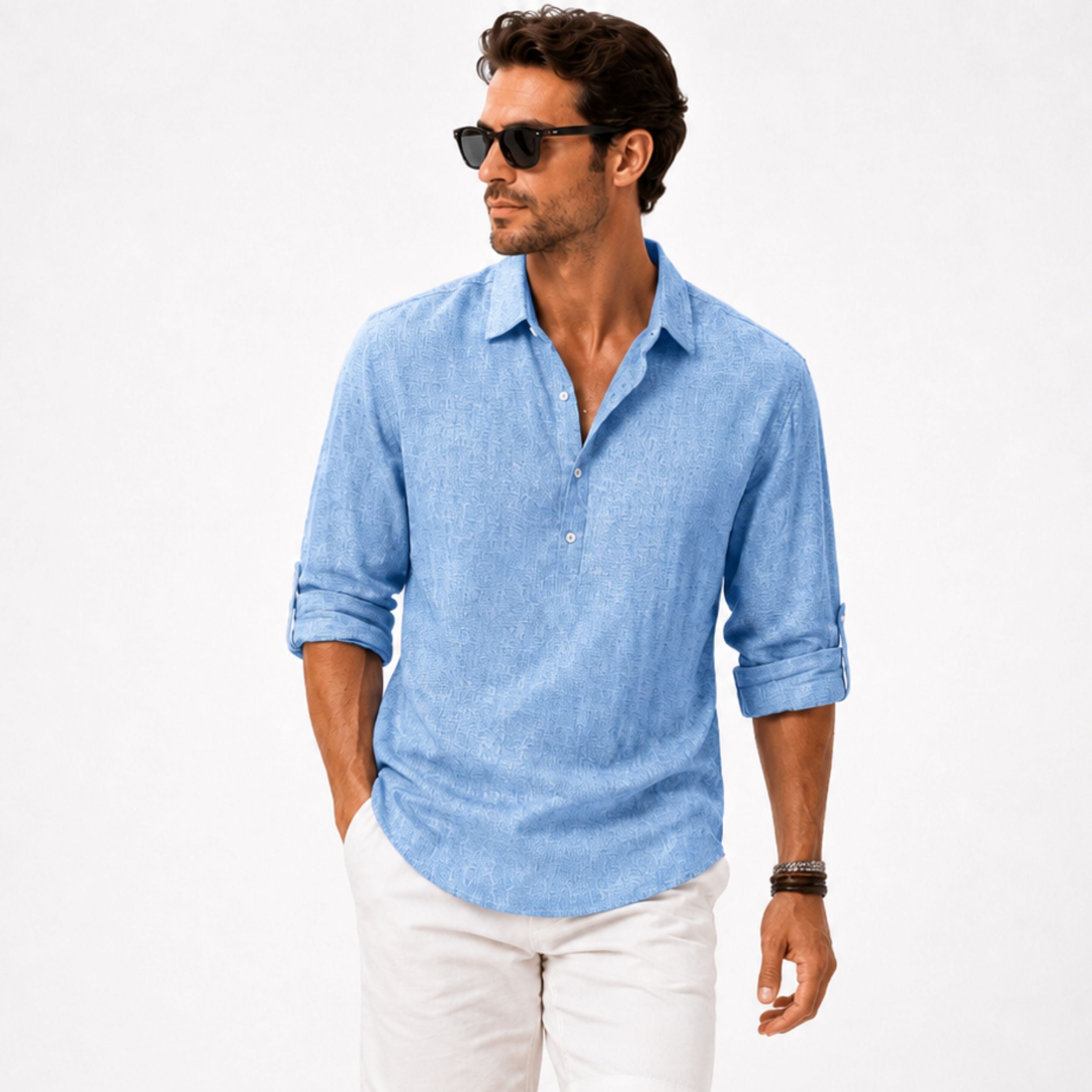 Men's Casual Popover Shirt - Relaxed Fit, Lightweight Fabric for Everyday Wear
