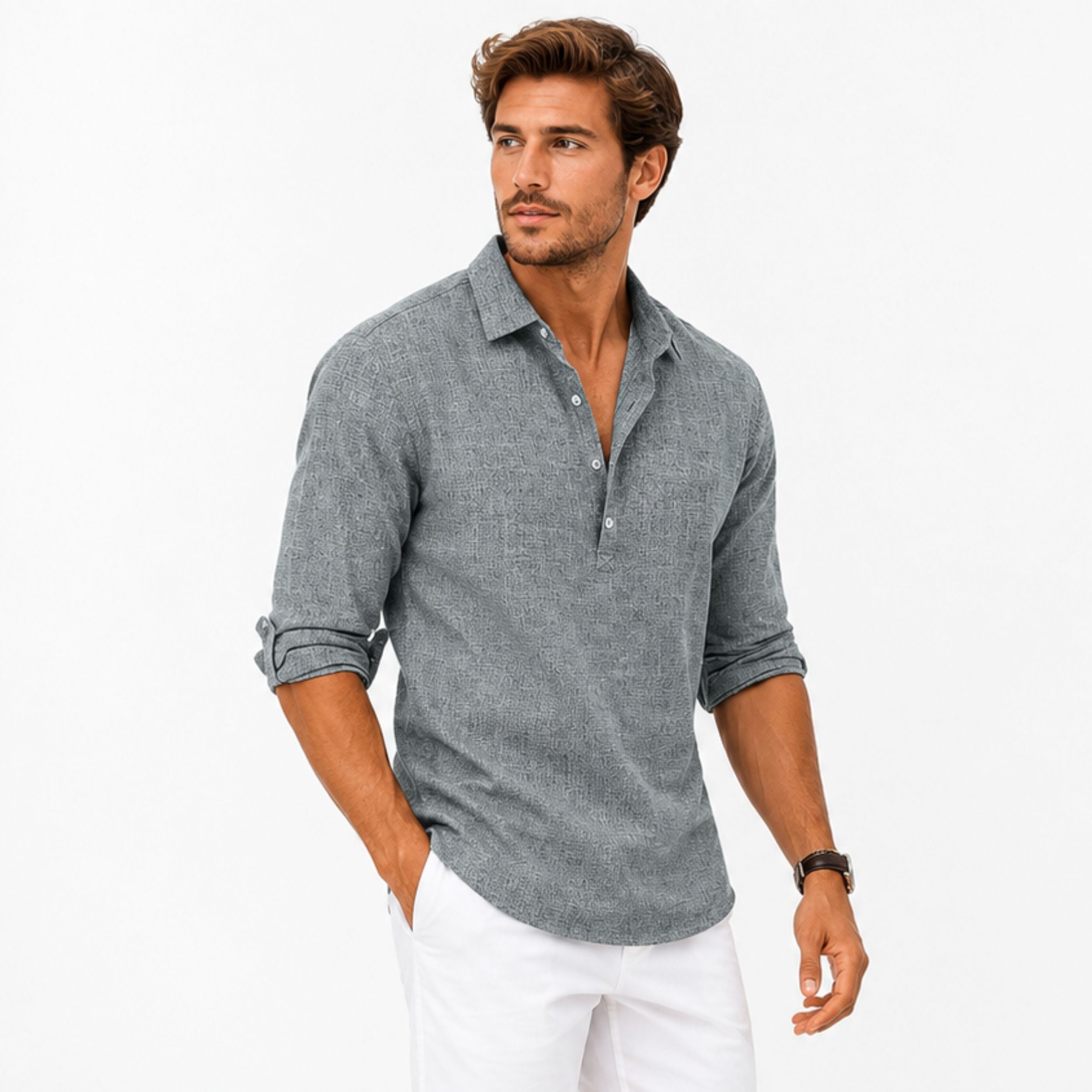 Men's Casual Popover Shirt - Relaxed Fit, Lightweight Fabric for Everyday Wear