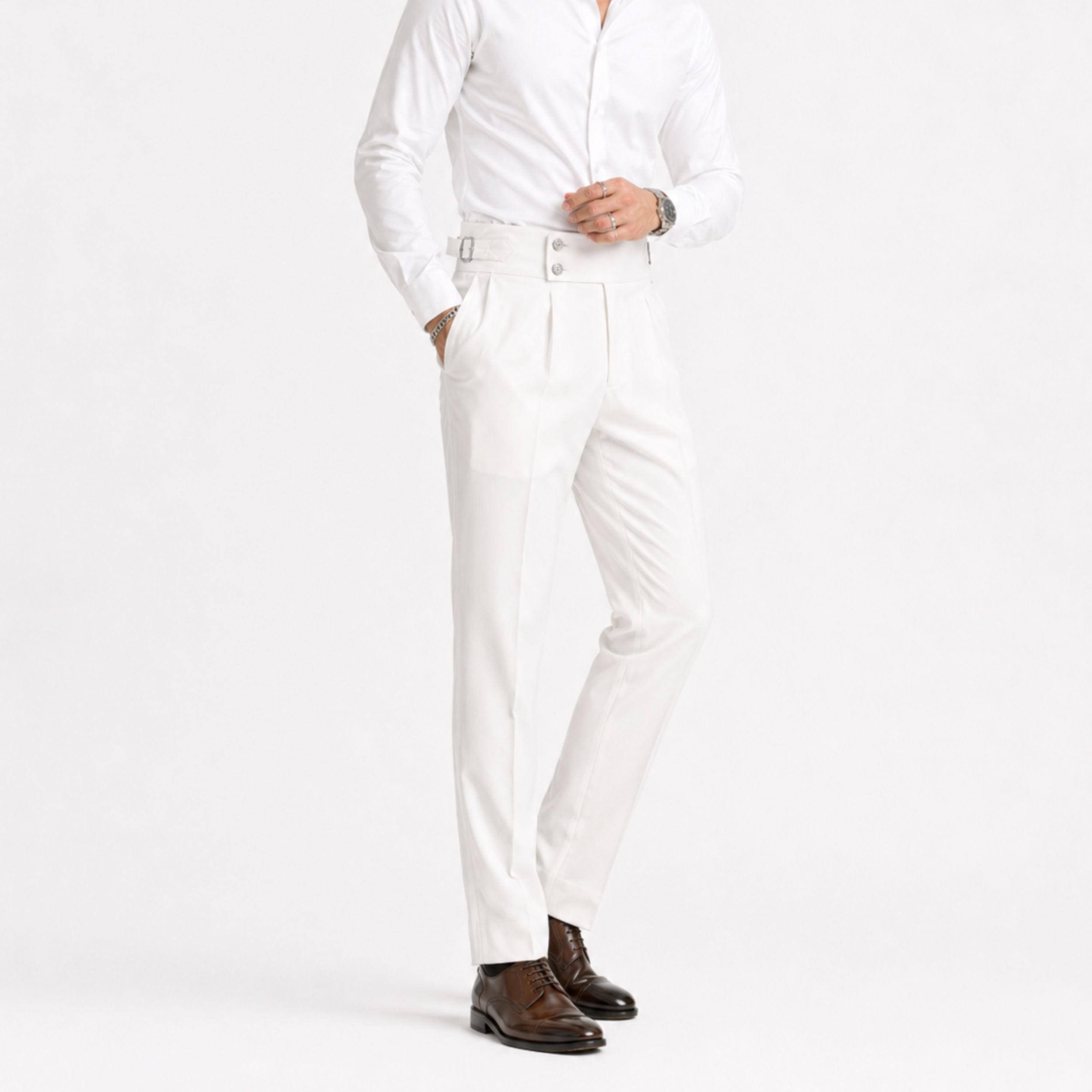 Men's Relaxed-Fit Double-Button Trousers - Classic Style for Casual Wear