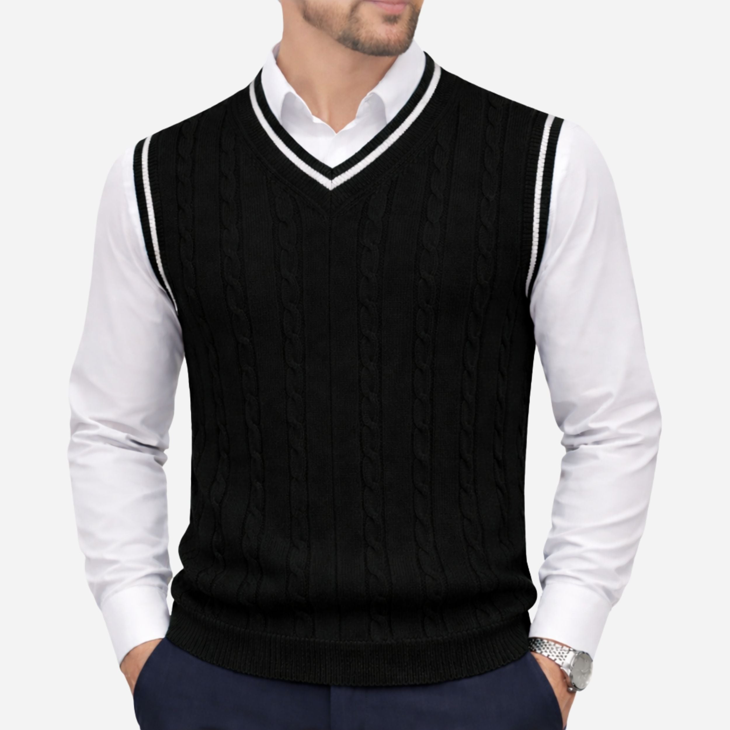 Men's Knitted V-Neck Vest - Heritage Layers - Casual Knitwear for Layering