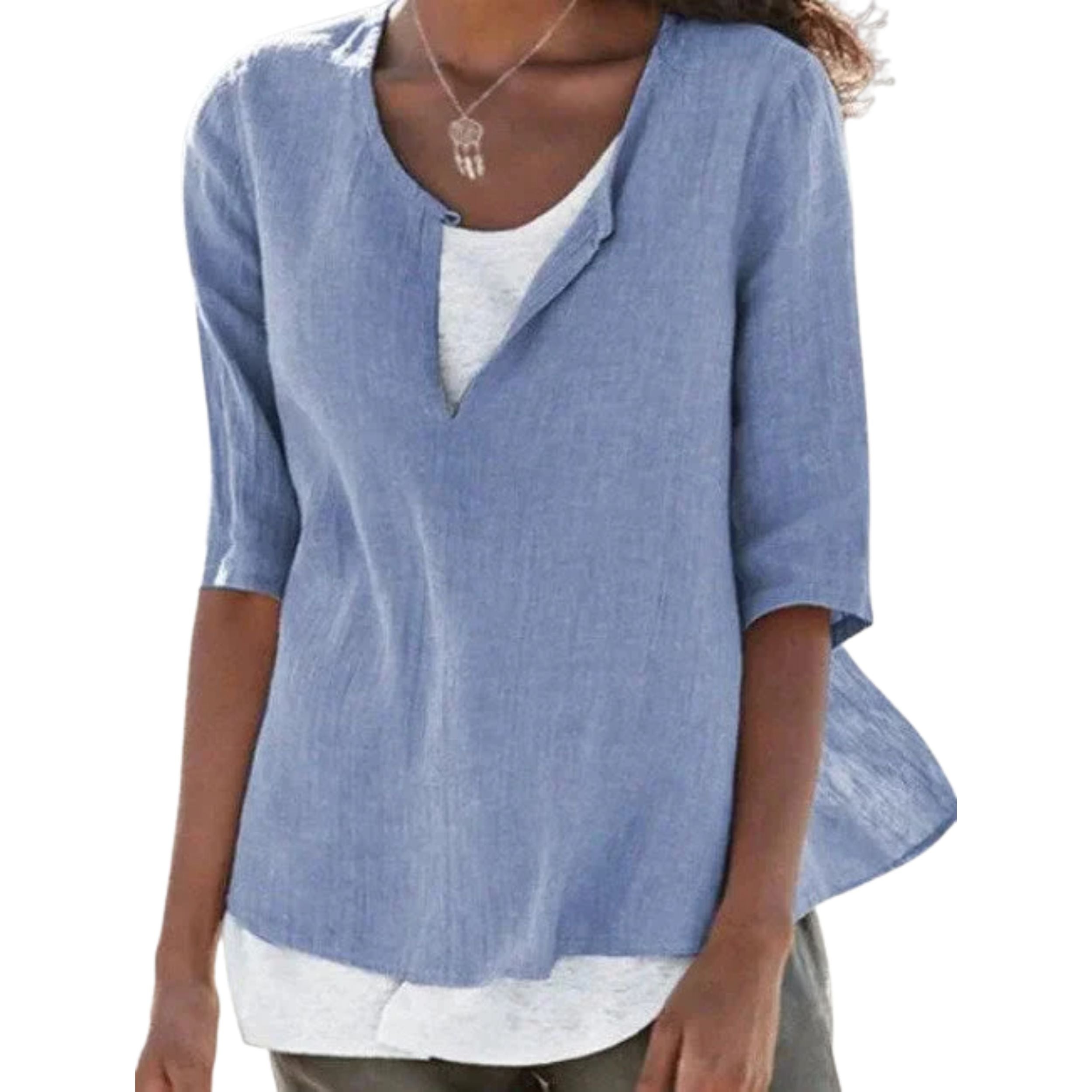 Women's Linen-Blend Layered Blouse - Airy Elegant Design for Casual Wear