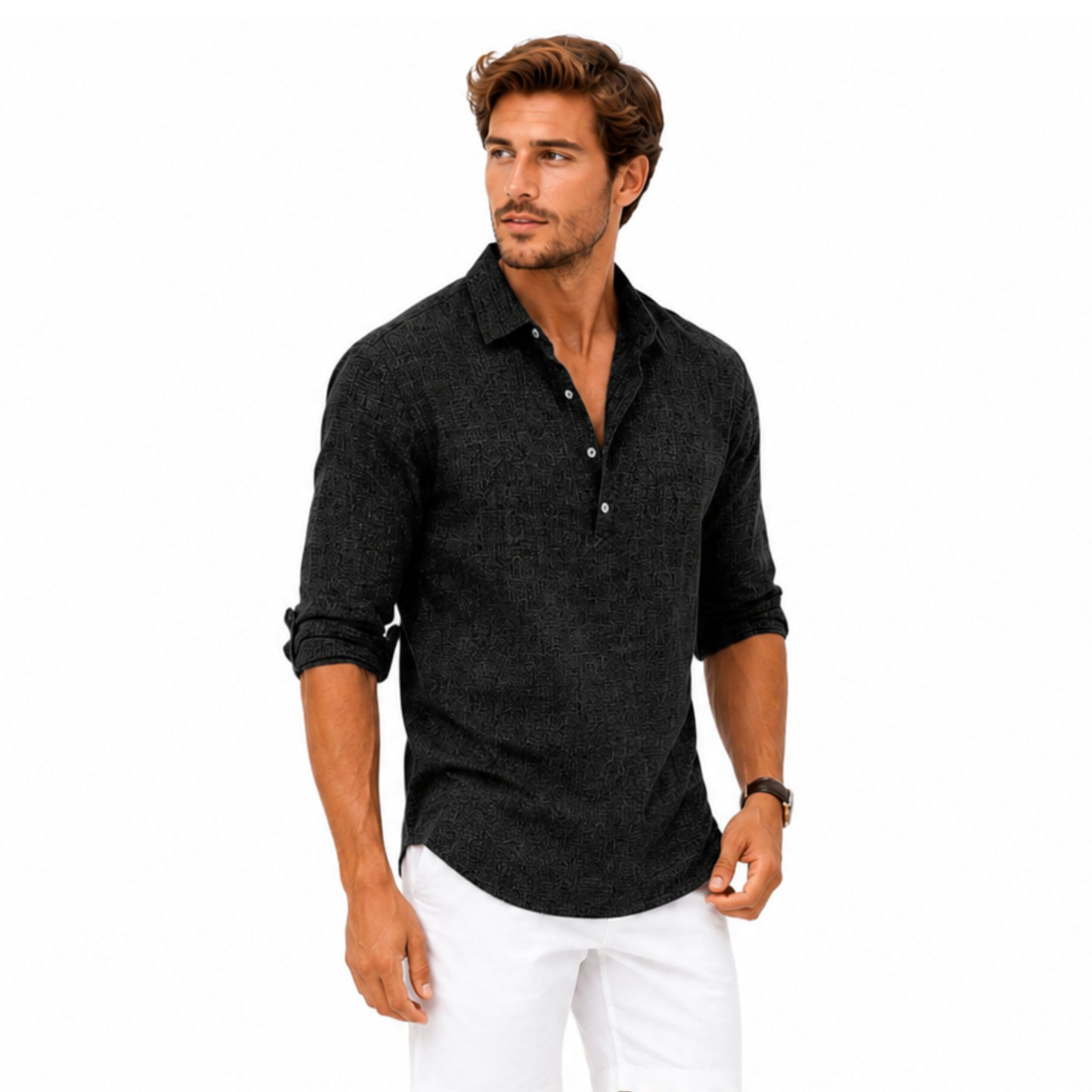 Men's Casual Popover Shirt - Relaxed Fit, Lightweight Fabric for Everyday Wear