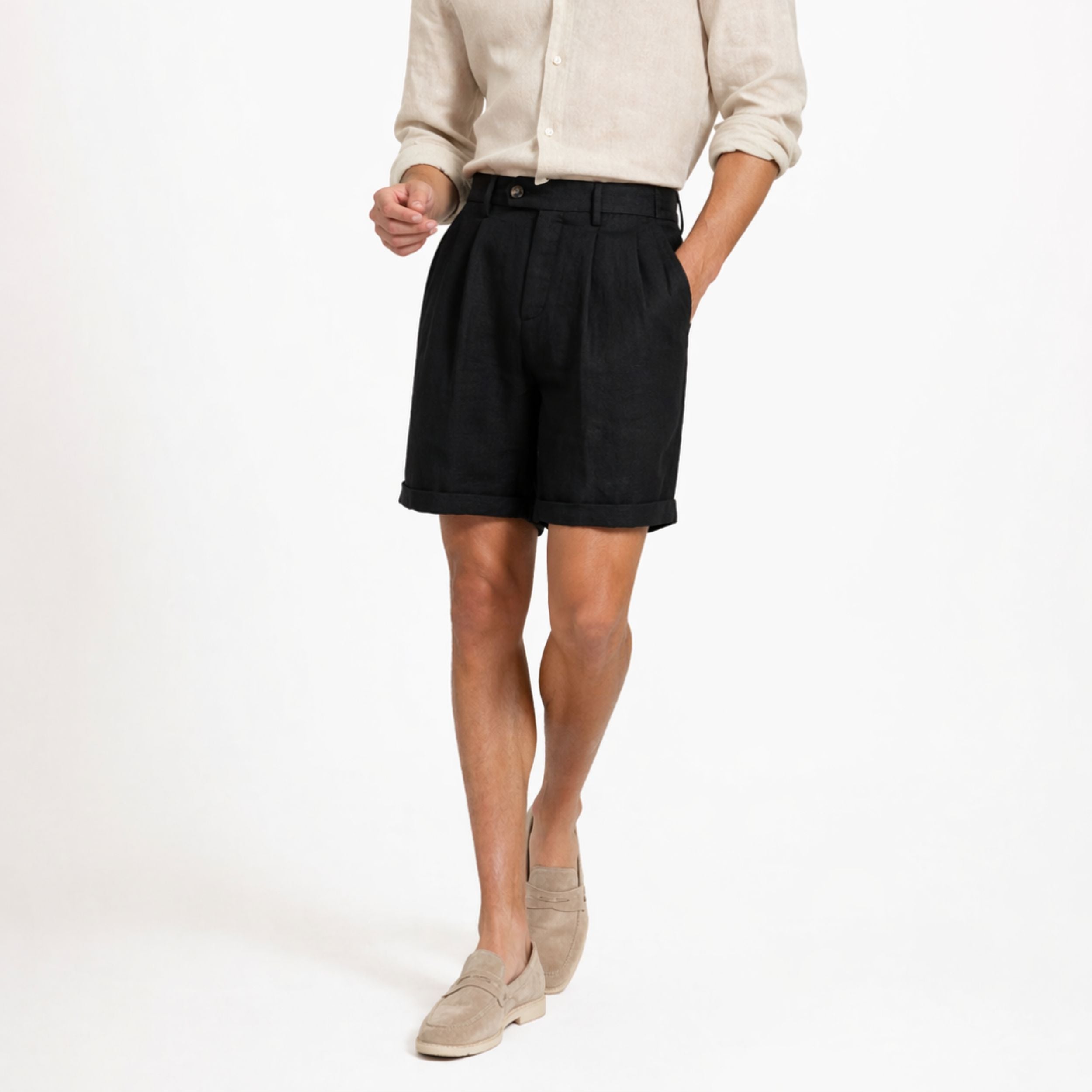 Men's Lyocell Cotton Tailored Shorts - Classic Summer Style for Casual Wear