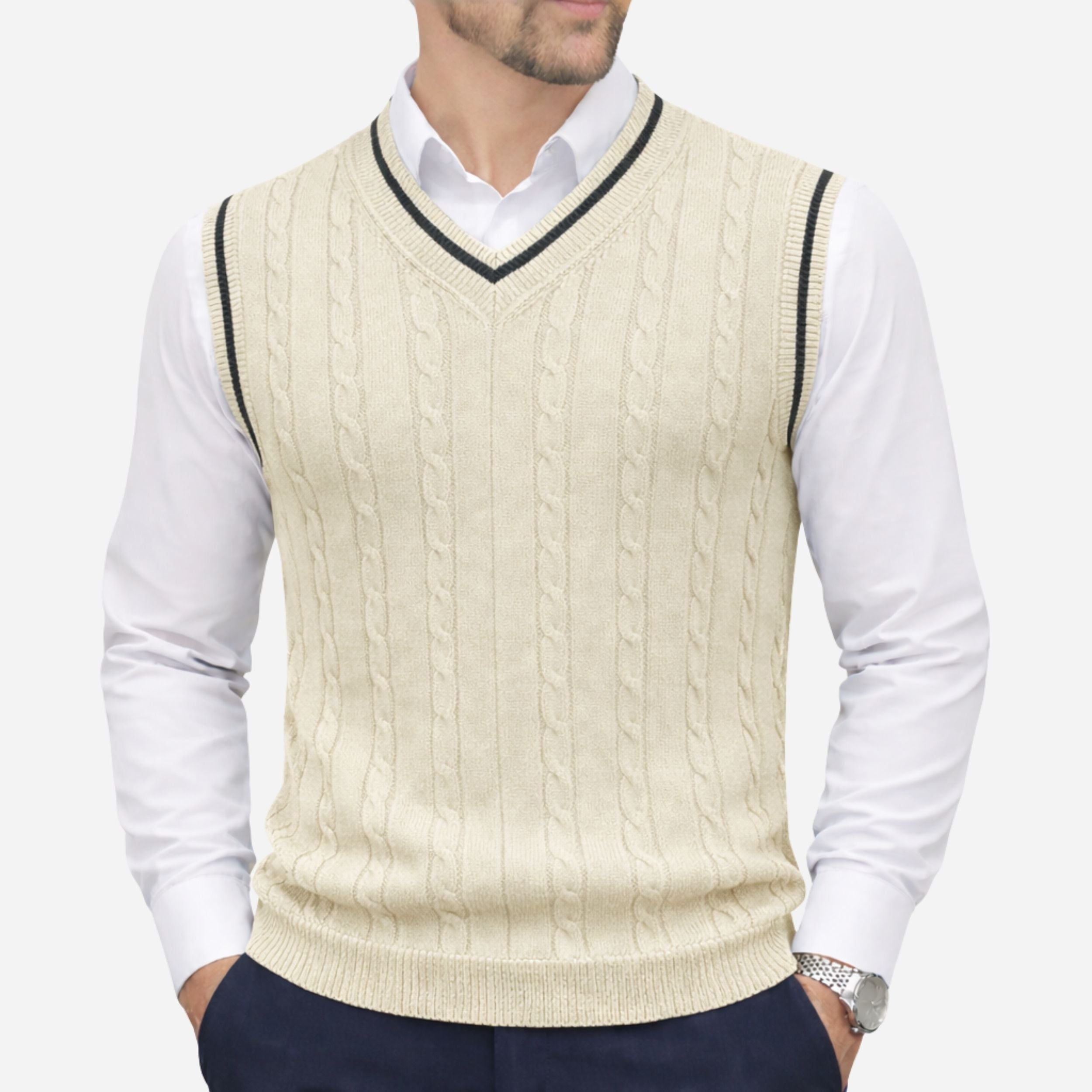 Men's Knitted V-Neck Vest - Heritage Layers - Casual Knitwear for Layering