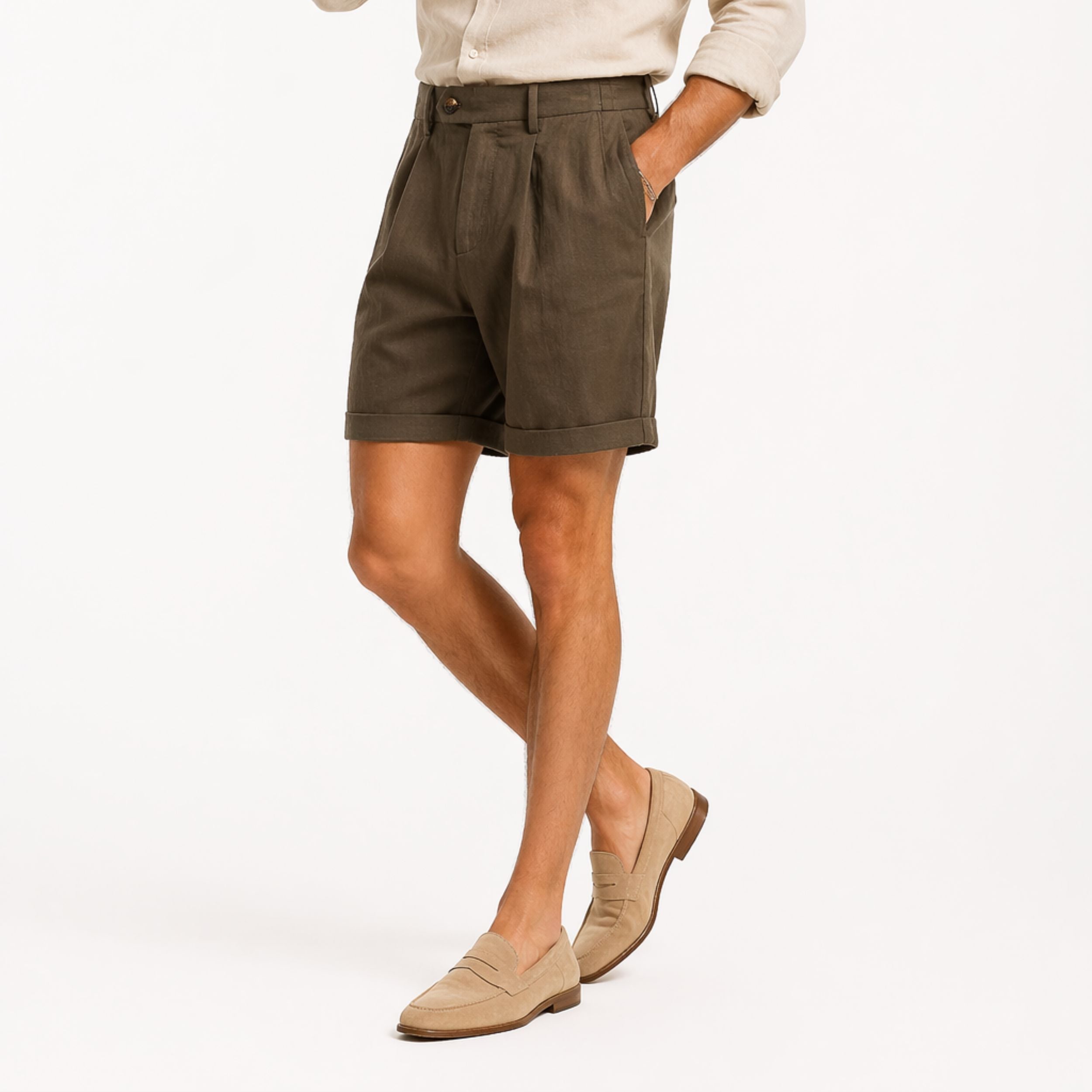 Men's Lyocell Cotton Tailored Shorts - Classic Summer Style for Casual Wear
