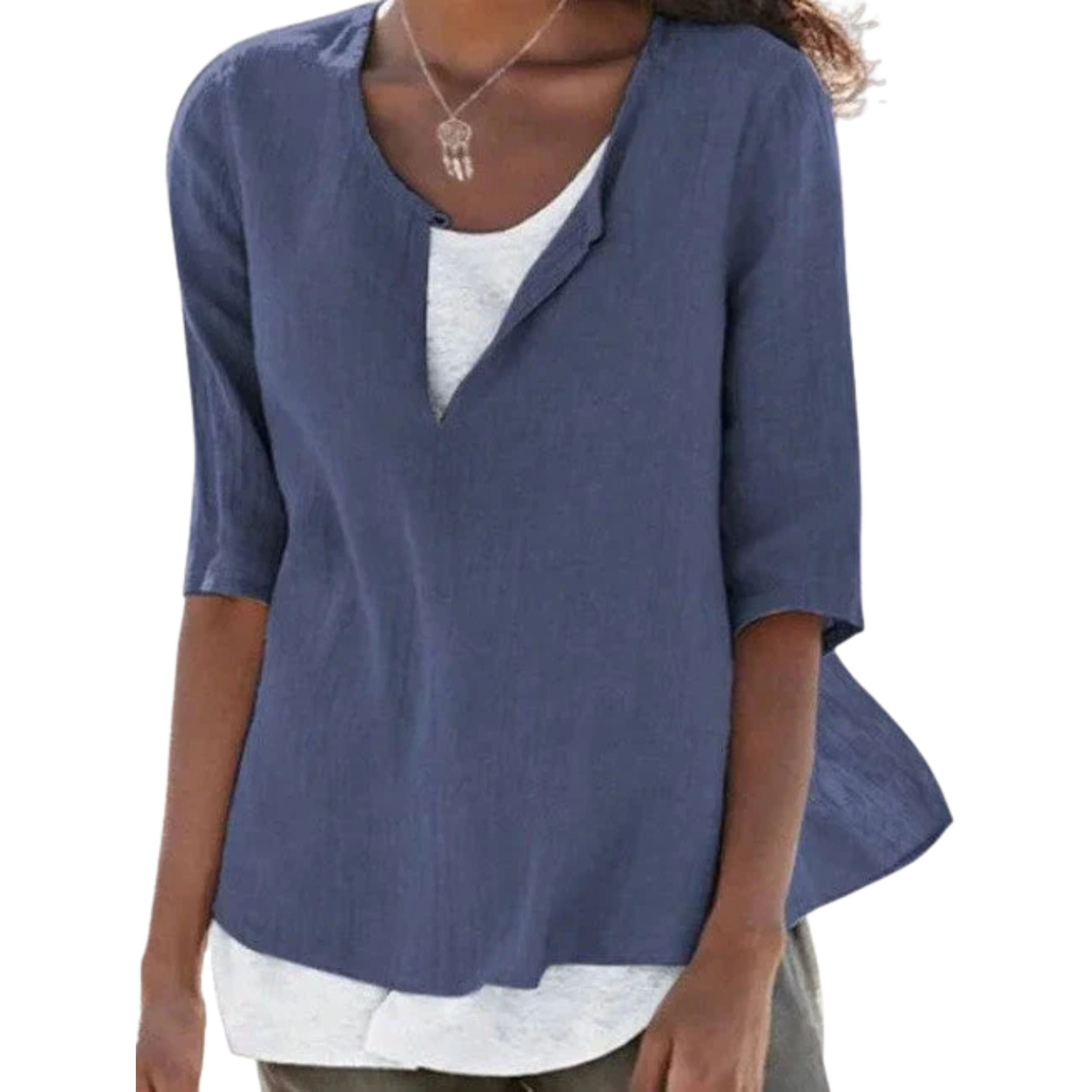 Women's Linen-Blend Layered Blouse - Airy Elegant Design for Casual Wear