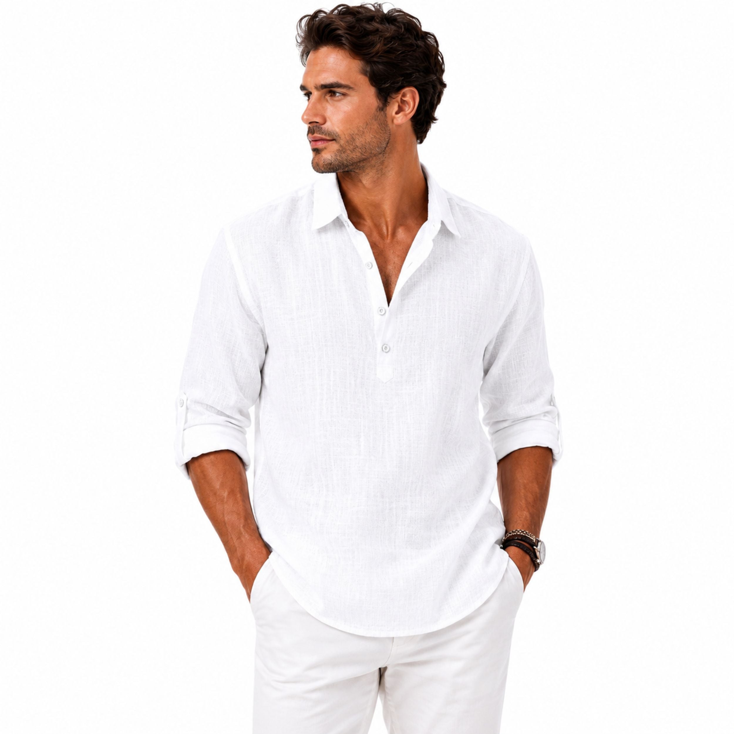 Men's Casual Popover Shirt - Relaxed Fit, Lightweight Fabric for Everyday Wear