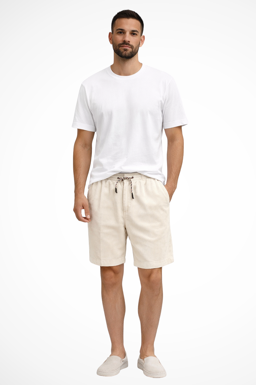 Elasticated Drawstring Waist Wide Wale Corduroy Casual Shorts for Men - Comfortable and Versatile Summer Wear