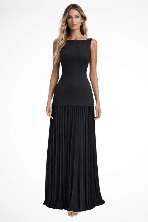 Elegant Pleated Maxi Dress for Women | Formal Evening Wear | Lightweight Fabric | Perfect for Weddings and Special Occasions