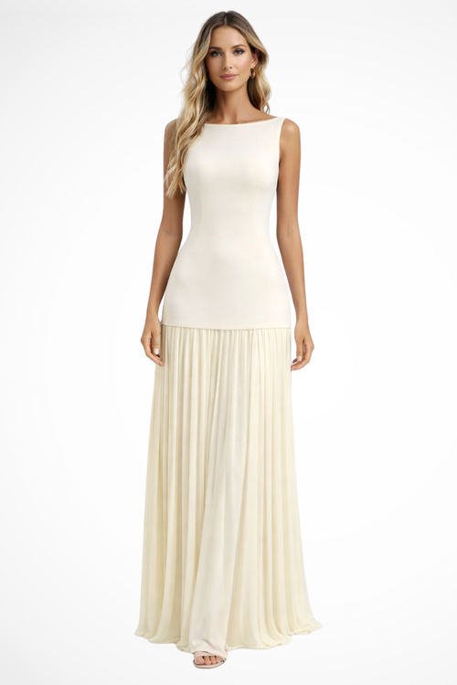 Elegant Pleated Maxi Dress for Women | Formal Evening Wear | Lightweight Fabric | Perfect for Weddings and Special Occasions