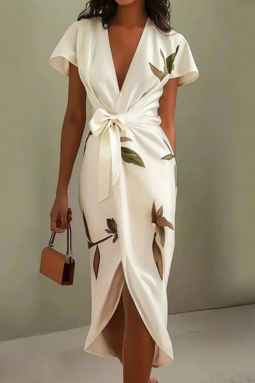 Elegant Wrap Midi Summer Dress for Women - Lightweight Fabric, Perfect for Casual Outings and Special Occasions