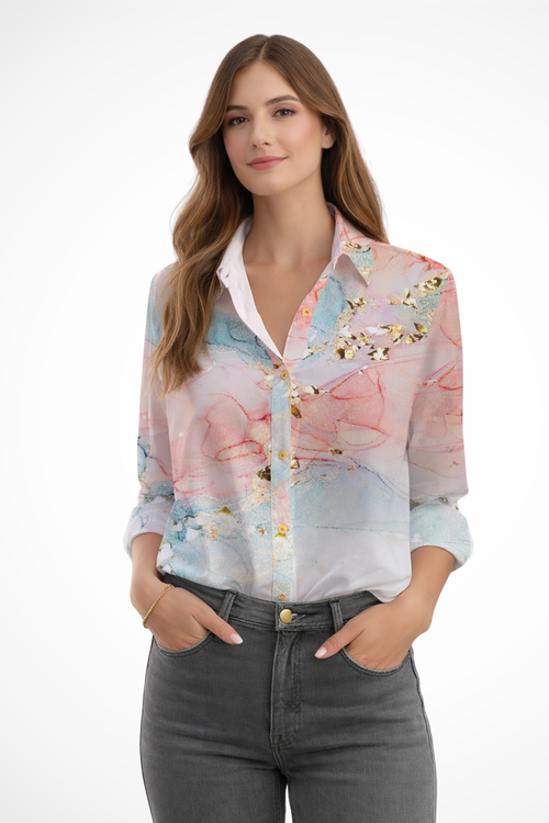 Floral Print Long Sleeve Blouse for Women | Button Down Design | Casual Wear Top