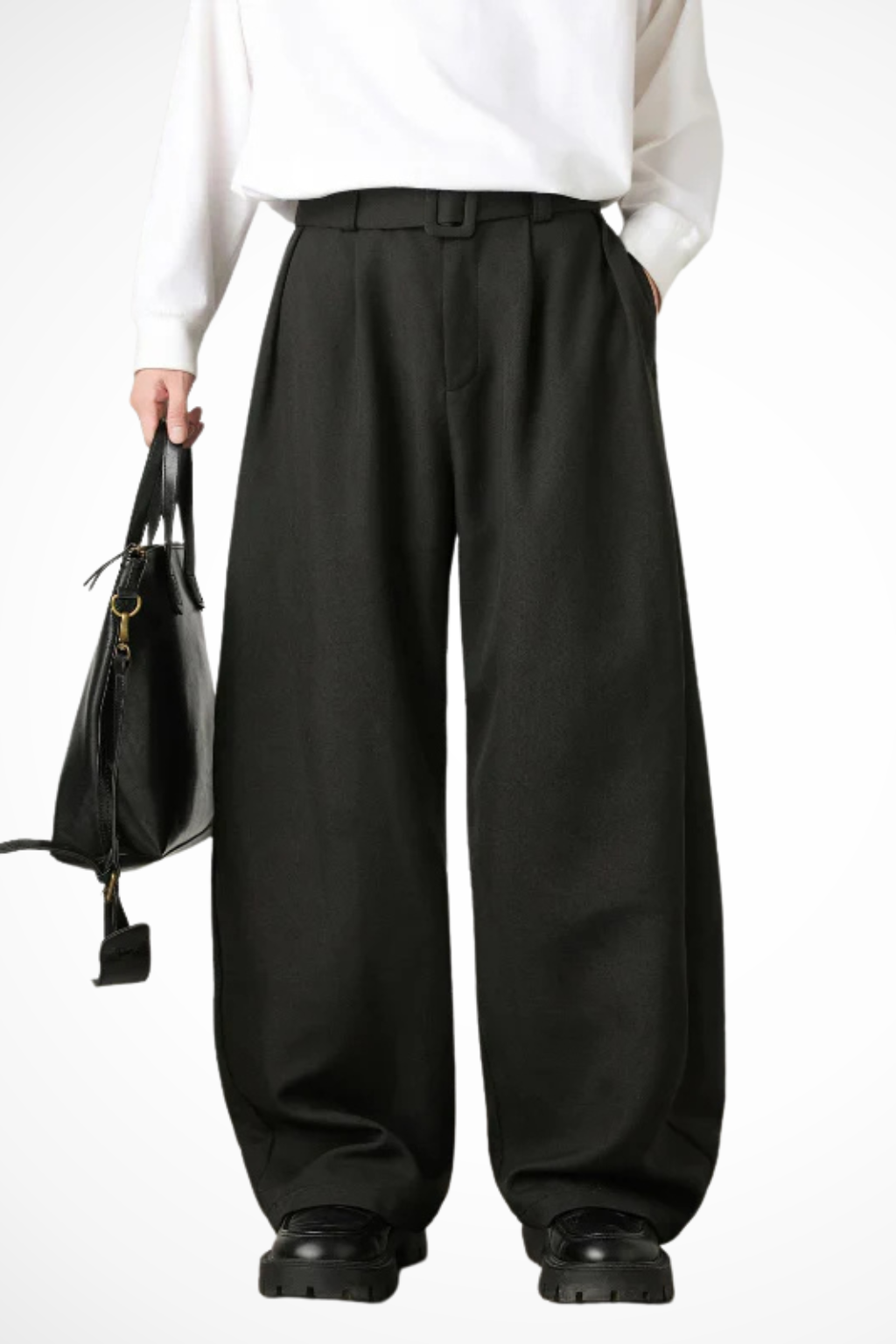 High Waist Pleated Wide Leg Trousers with Adjustable Belt for Men - Stylish and Comfortable Casual Wear