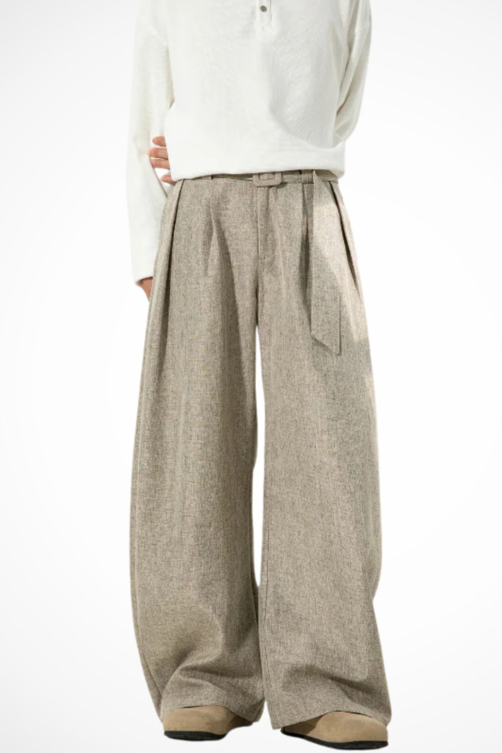 High Waist Pleated Wide Leg Trousers with Adjustable Belt for Men - Stylish and Comfortable Casual Wear