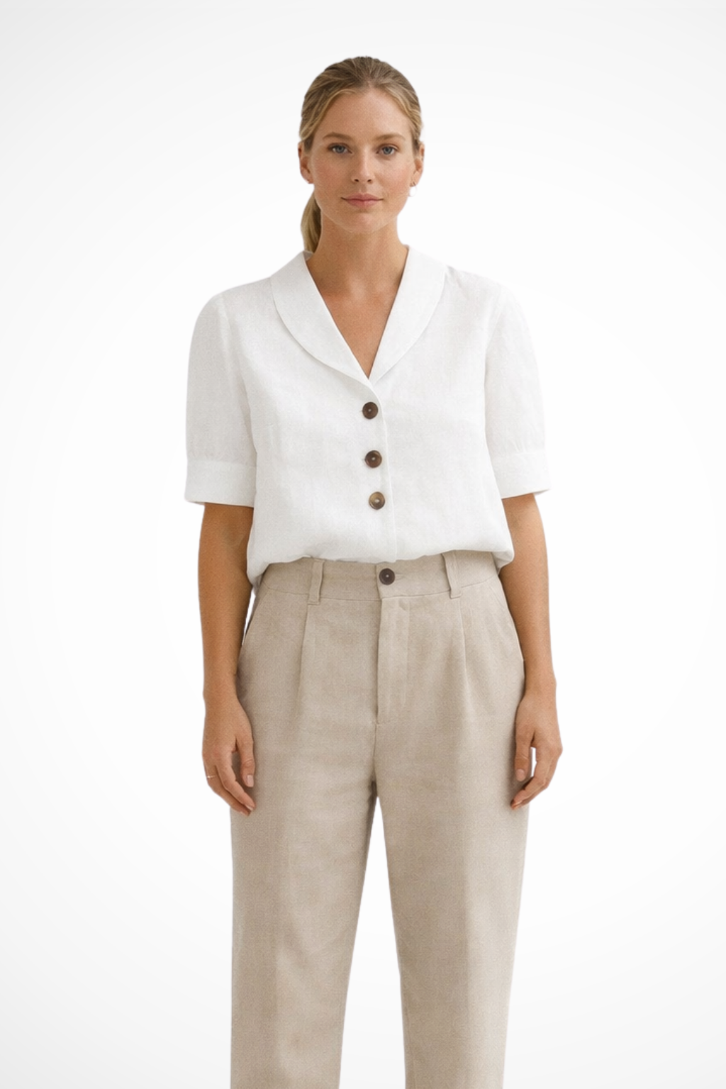 Linen Blend Casual Blouse for Women with Button Front and Soft Collar - Perfect for Everyday Wear