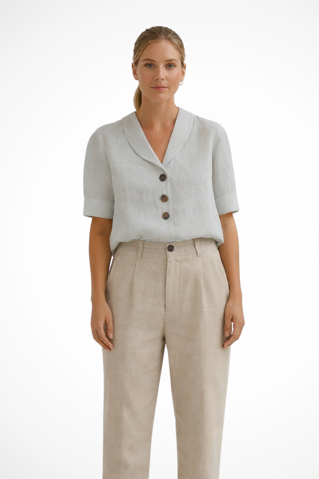 Linen Blend Casual Blouse for Women with Button Front and Soft Collar - Perfect for Everyday Wear