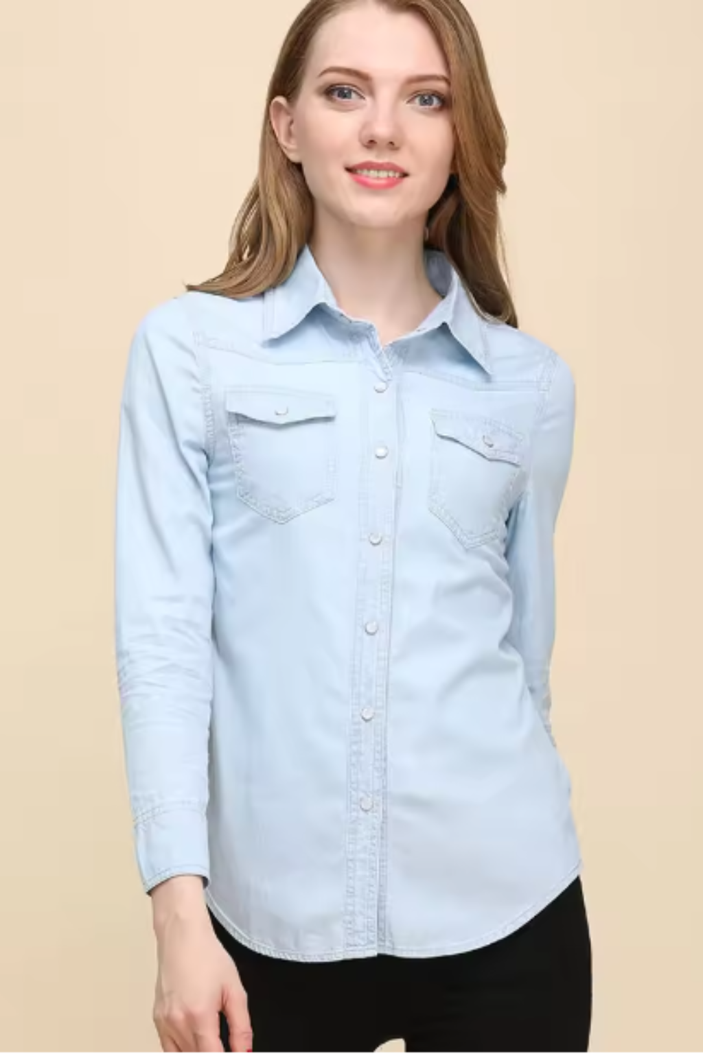 Long Sleeve Denim Shirt for Women | Button Down Design | Casual Wear | Versatile Everyday Top