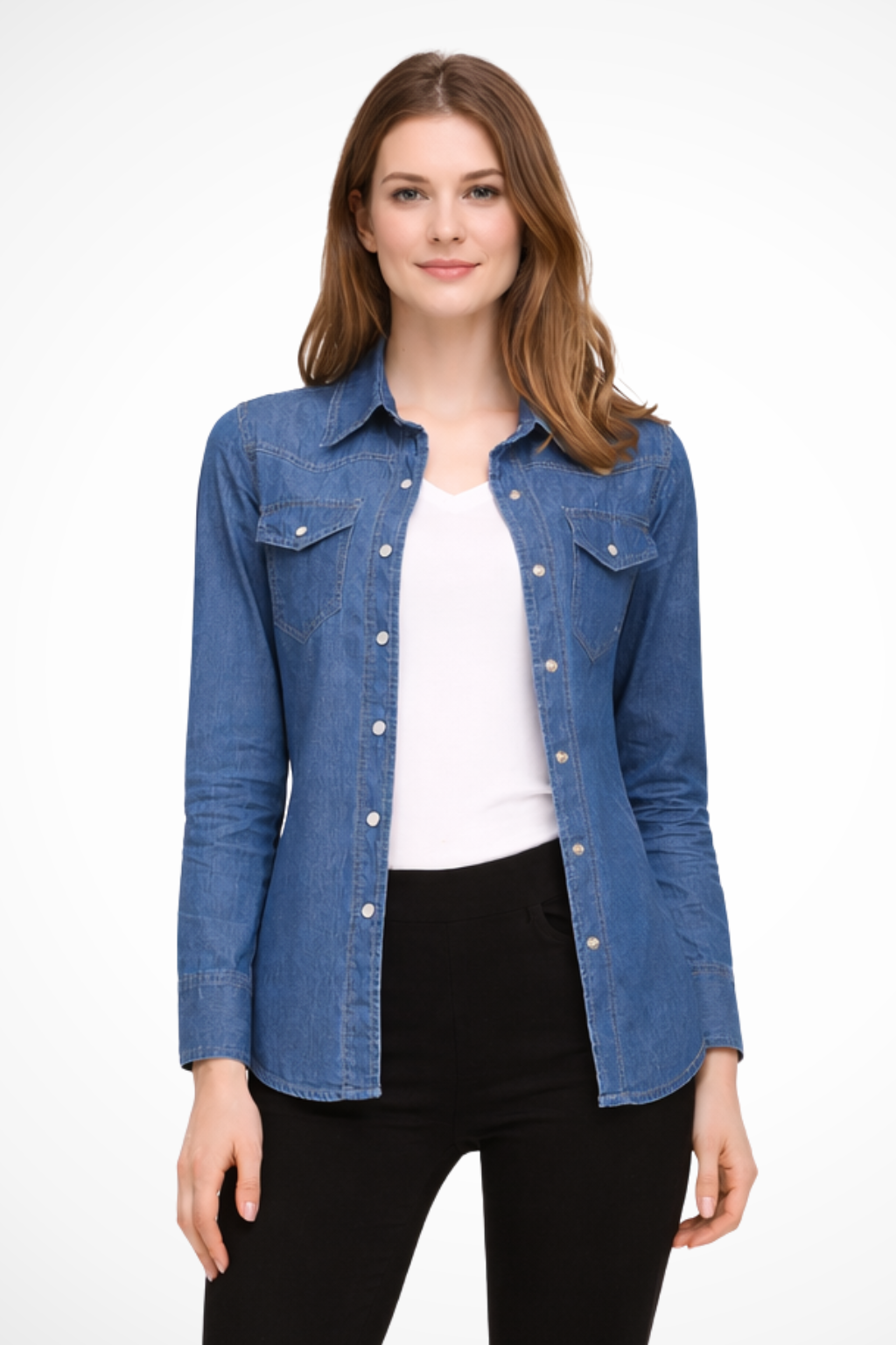 Long Sleeve Denim Shirt for Women | Button Down Style | Casual Wear | Versatile Everyday Top