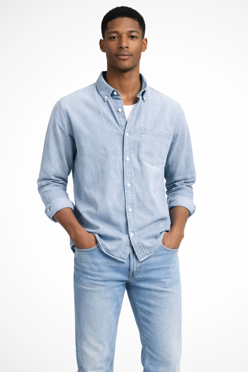 Men's Casual Denim Button Down Shirt | Lightweight Cotton Blend | Versatile Everyday Wear