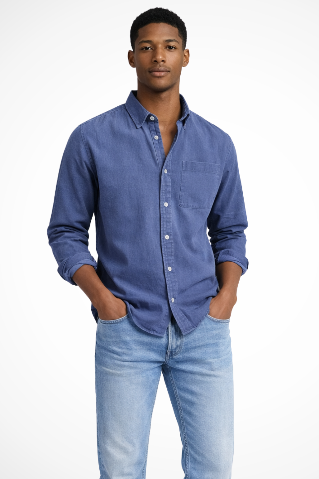 Men's Casual Denim Button Down Shirt | Lightweight Cotton Blend | Versatile Everyday Wear