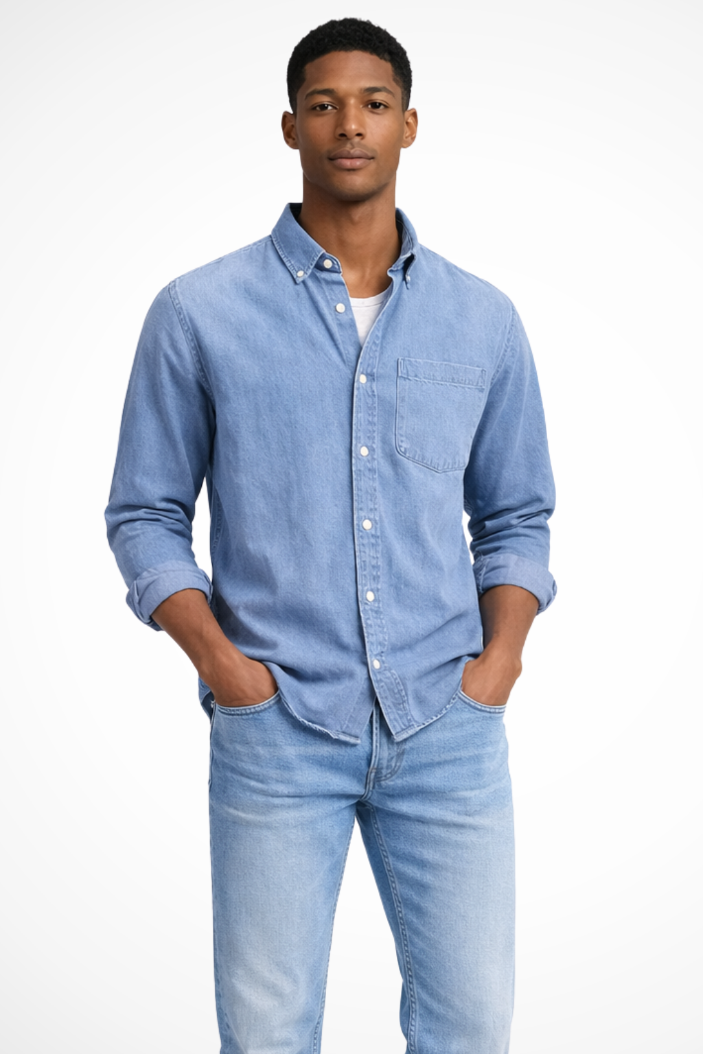 Men's Casual Denim Button Down Shirt | Lightweight Cotton Blend | Versatile Everyday Wear