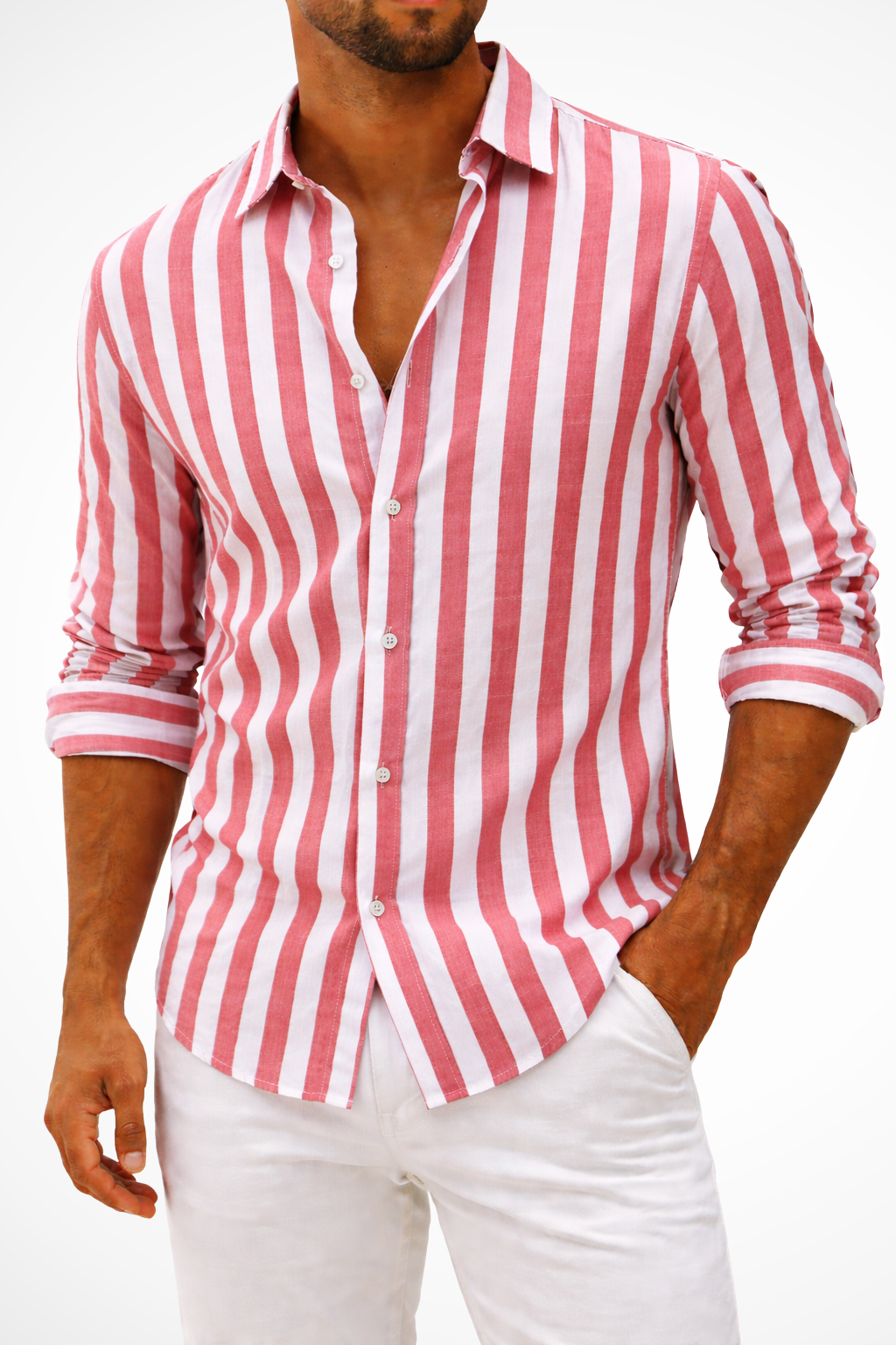 Men's Casual Linen Shirt - Summer Striped Design for Everyday Wear