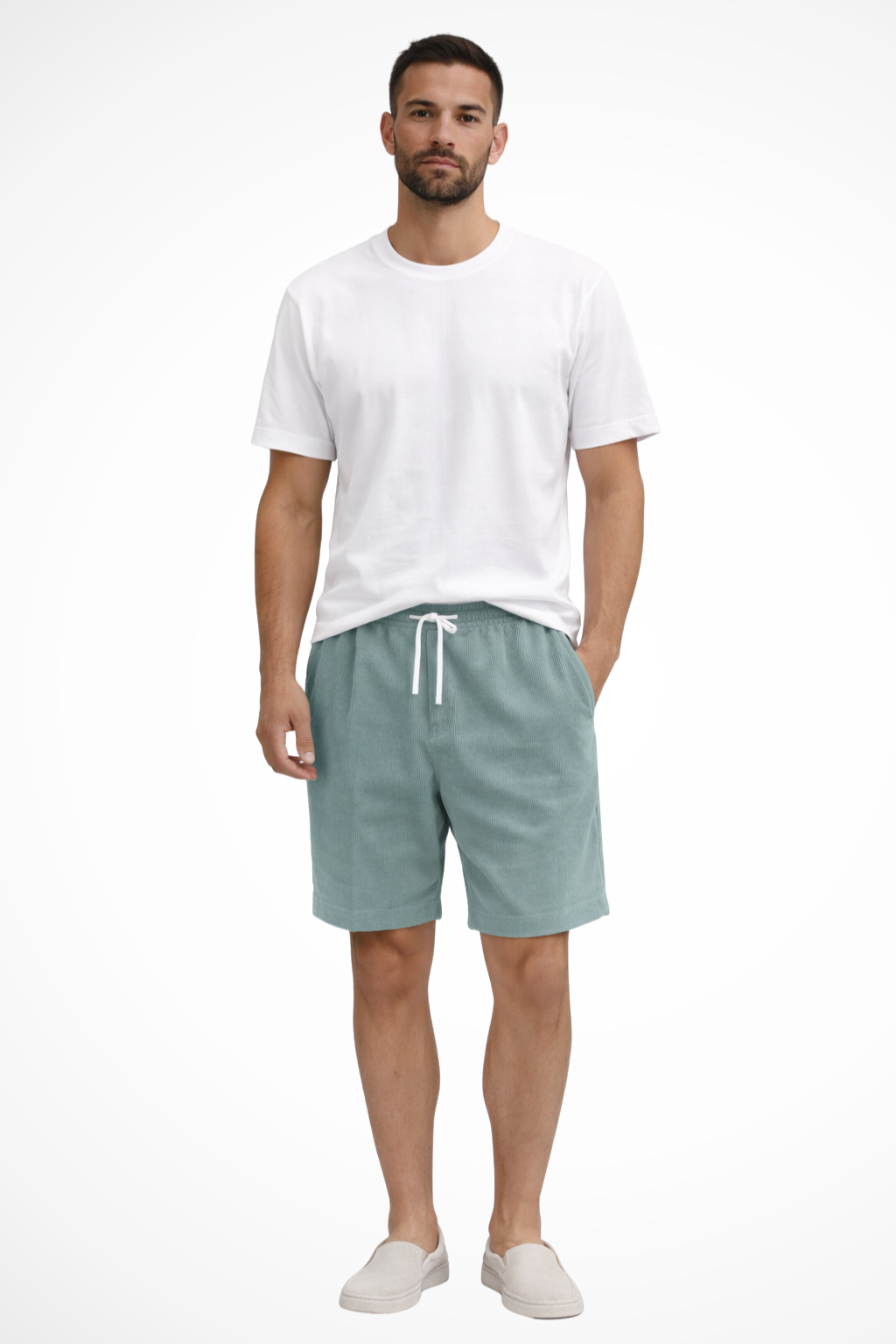 Men's Corduroy Shorts with Elasticated Drawstring Waist | Relaxed Fit Casual Summer Wear