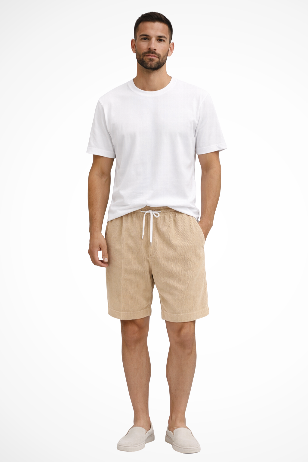 Men's Corduroy Shorts with Elasticated Drawstring Waist | Relaxed Fit Casual Summer Wear