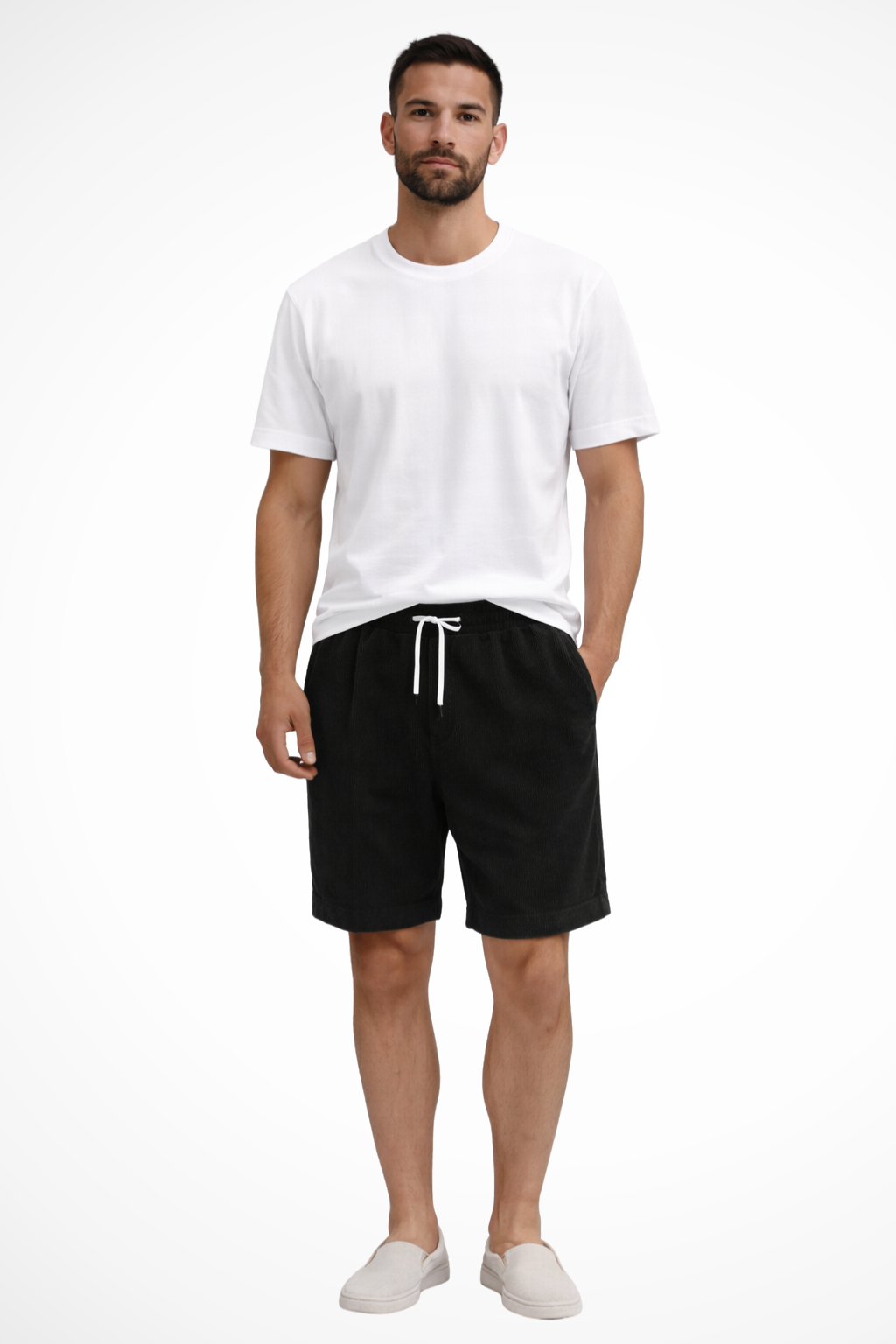 Men's Corduroy Shorts with Elasticated Drawstring Waist | Relaxed Fit Casual Summer Wear