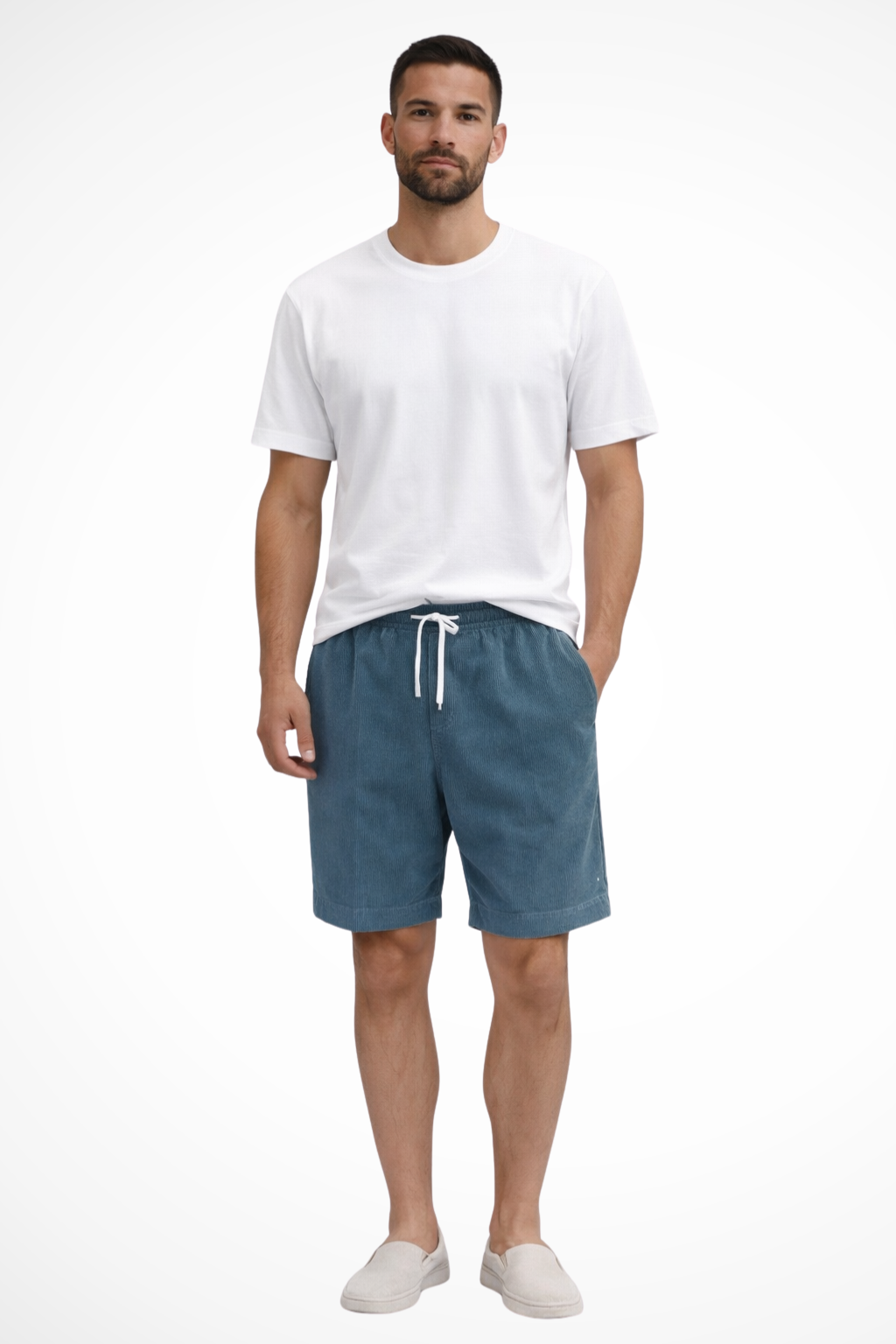 Men's Corduroy Shorts with Elasticated Drawstring Waist | Relaxed Fit Casual Summer Wear