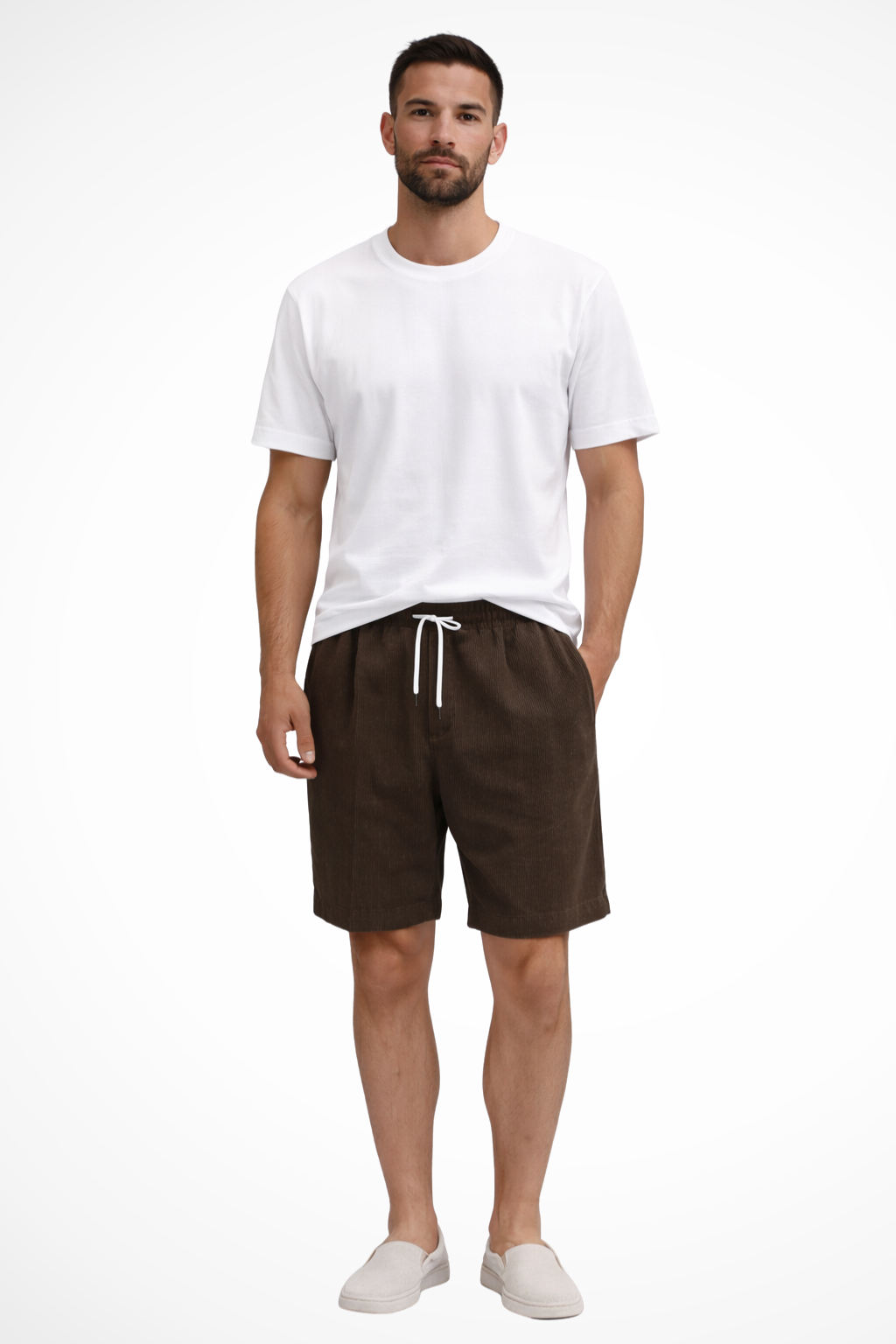 Men's Corduroy Shorts with Elasticated Drawstring Waist | Relaxed Fit Casual Summer Wear