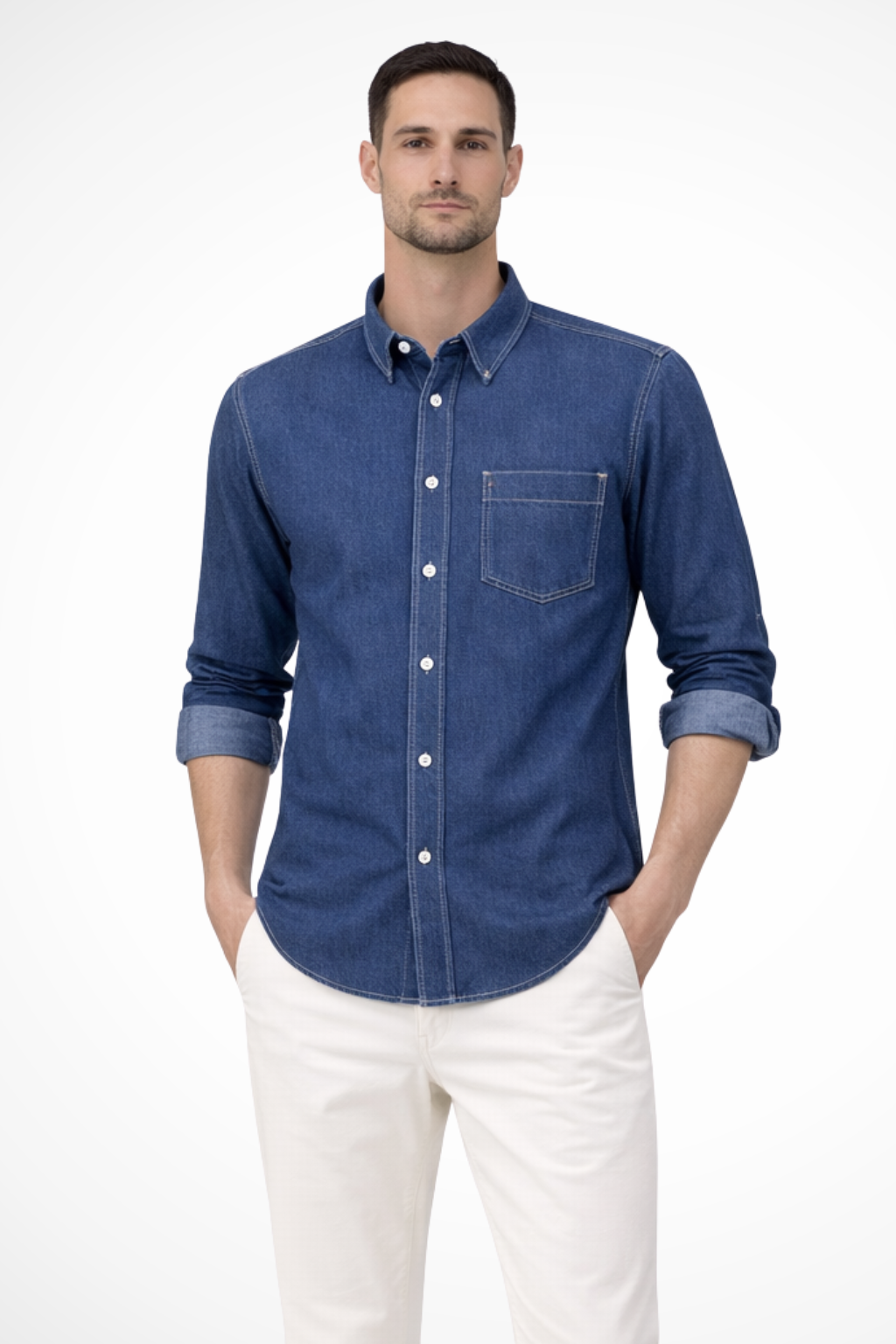 Men's Long Sleeve Denim Button Down Shirt | Regular Fit | Casual Wear | Comfortable Cotton Fabric