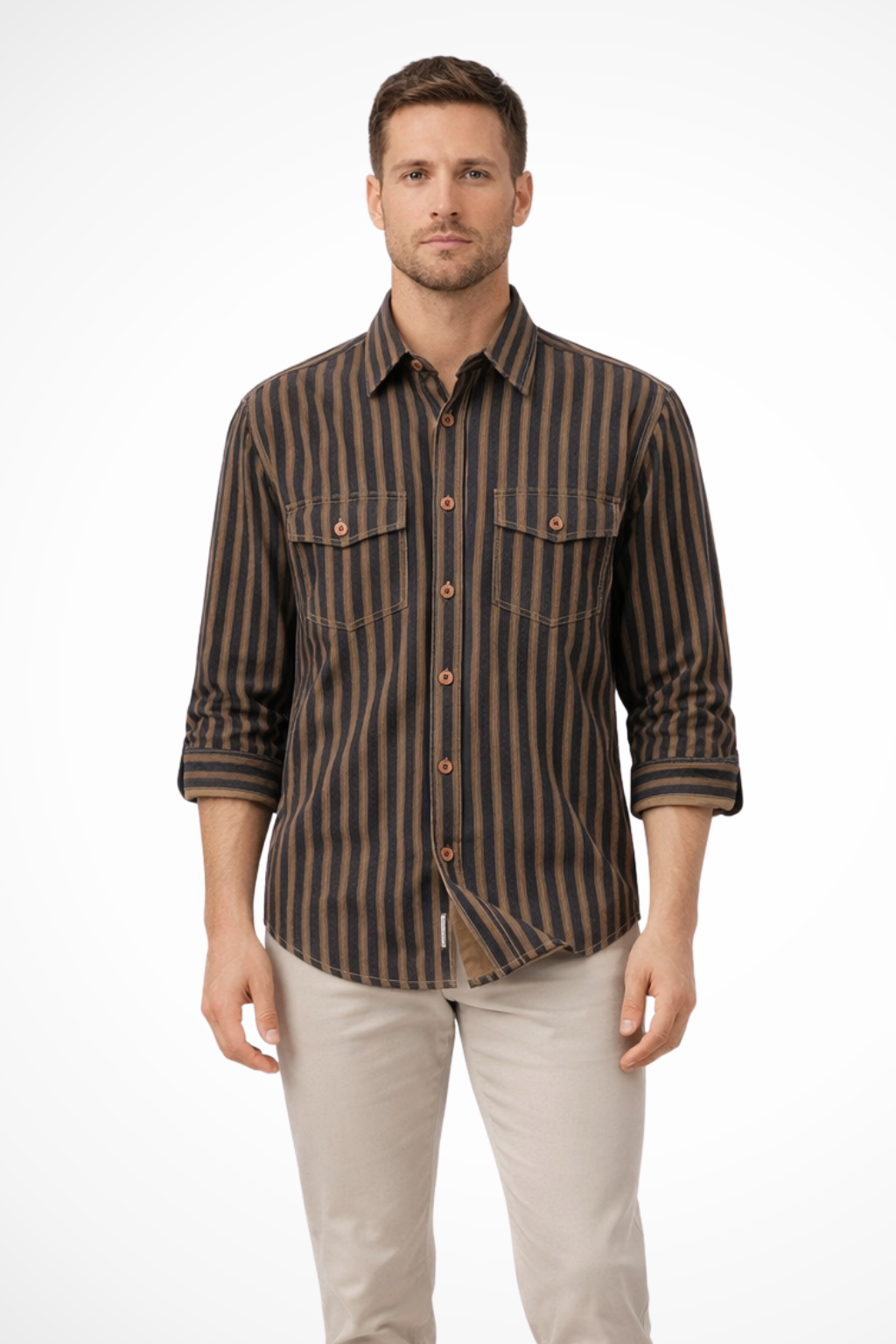 Men's Loose Fit Long Sleeve Striped Shirt | Washed Cotton Blouse for Casual Wear