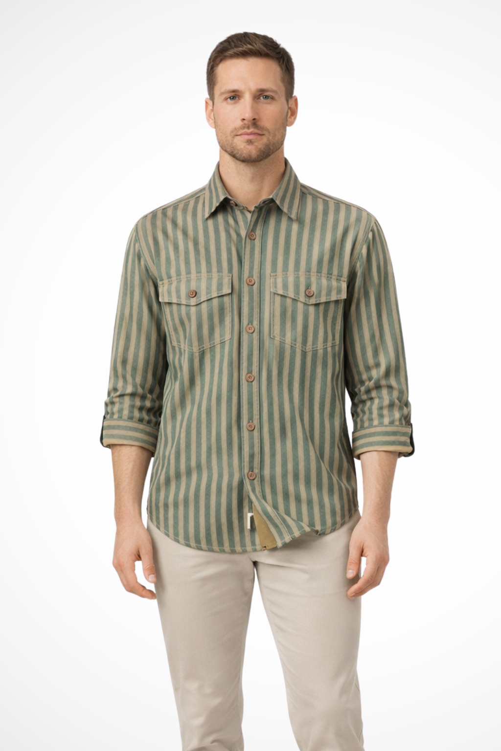 Men's Loose Fit Long Sleeve Striped Shirt | Washed Cotton Blouse for Casual Wear