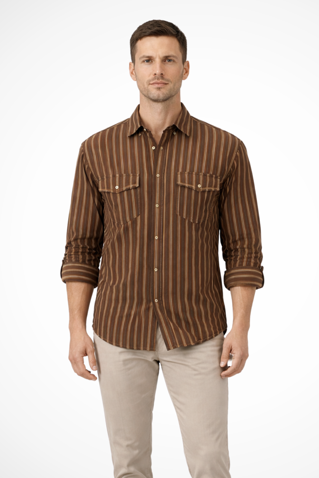 Men's Loose Fit Long Sleeve Striped Shirt | Washed Cotton Blouse for Casual Wear
