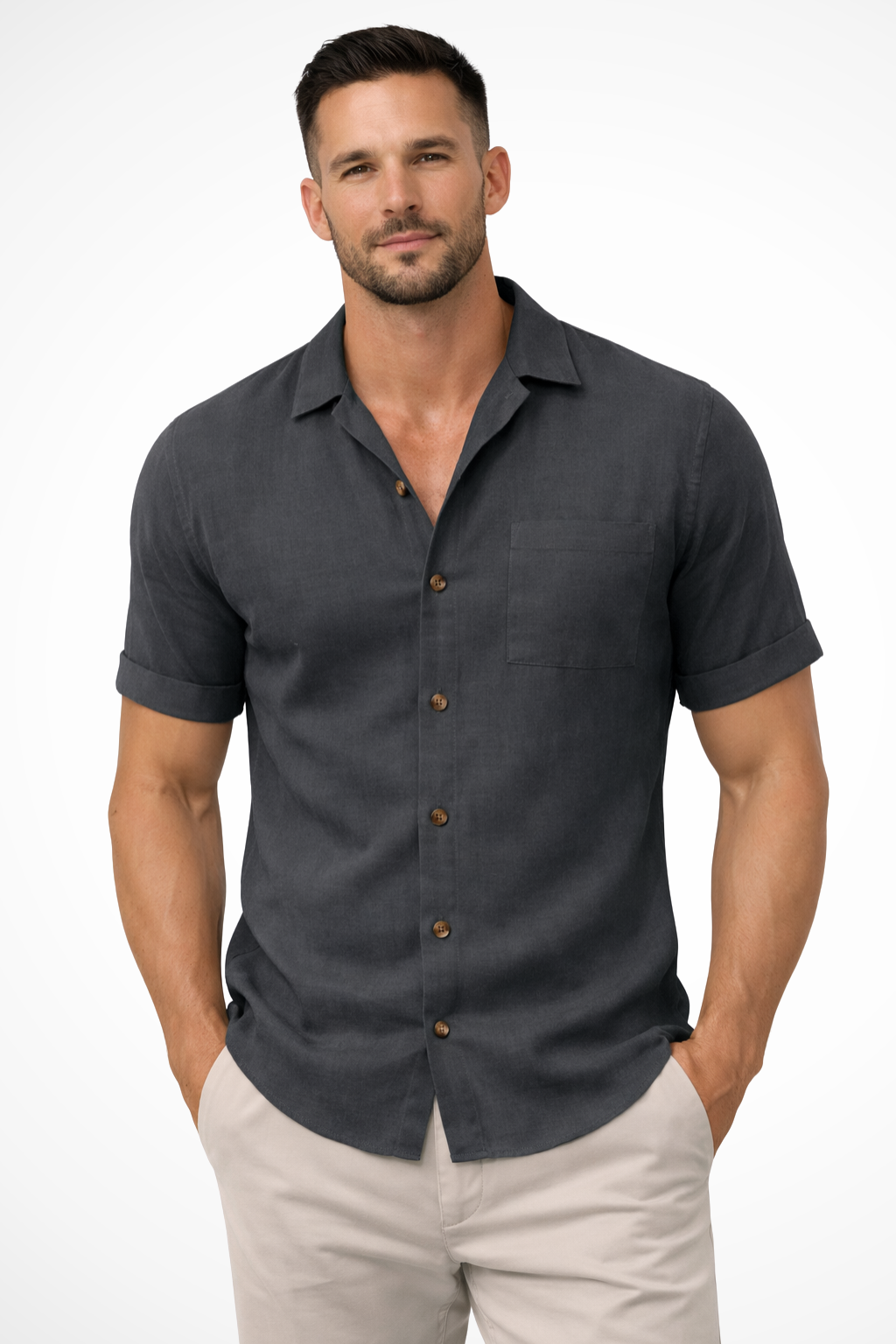 Men's Short Sleeve Button-Up Summer Shirt | Lightweight Cotton | Casual Wear | Perfect for Warm Weather