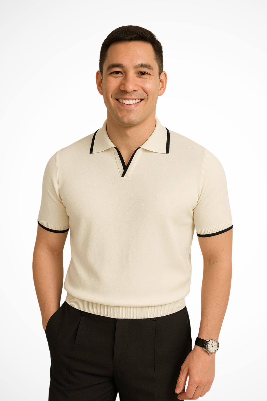 Men's Slim Fit Knit Polo Shirt with Contrast Trim - Casual Wear, Comfortable Fabric, Stylish Design