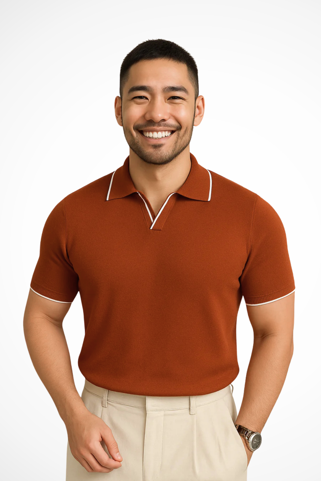 Men's Slim Fit Knit Polo Shirt with Contrast Trim - Casual Wear, Comfortable Fabric, Stylish Design