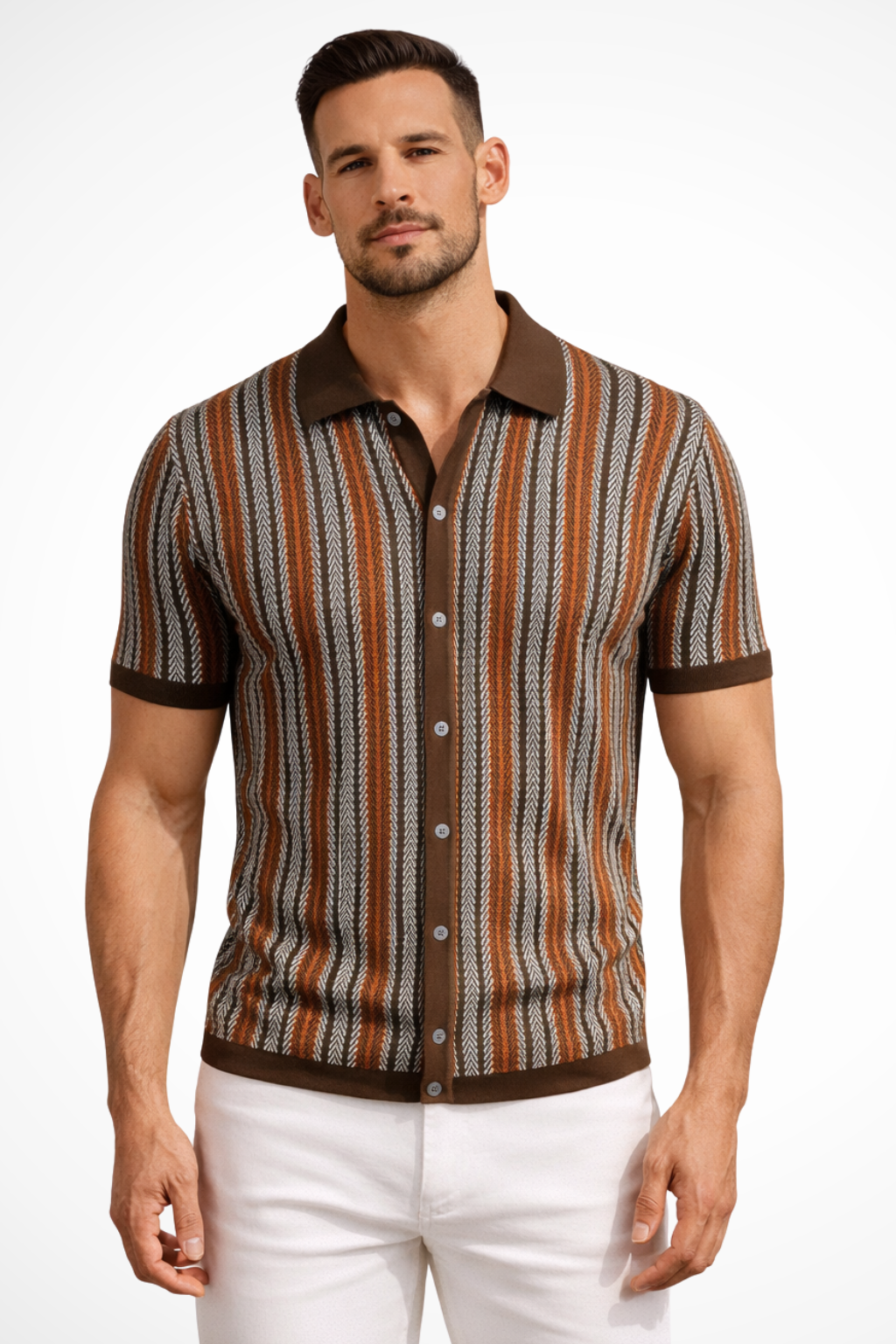 Men's Striped Short Sleeve Polo Shirt - Comfortable Cotton Blend Casual Wear for Everyday Use
