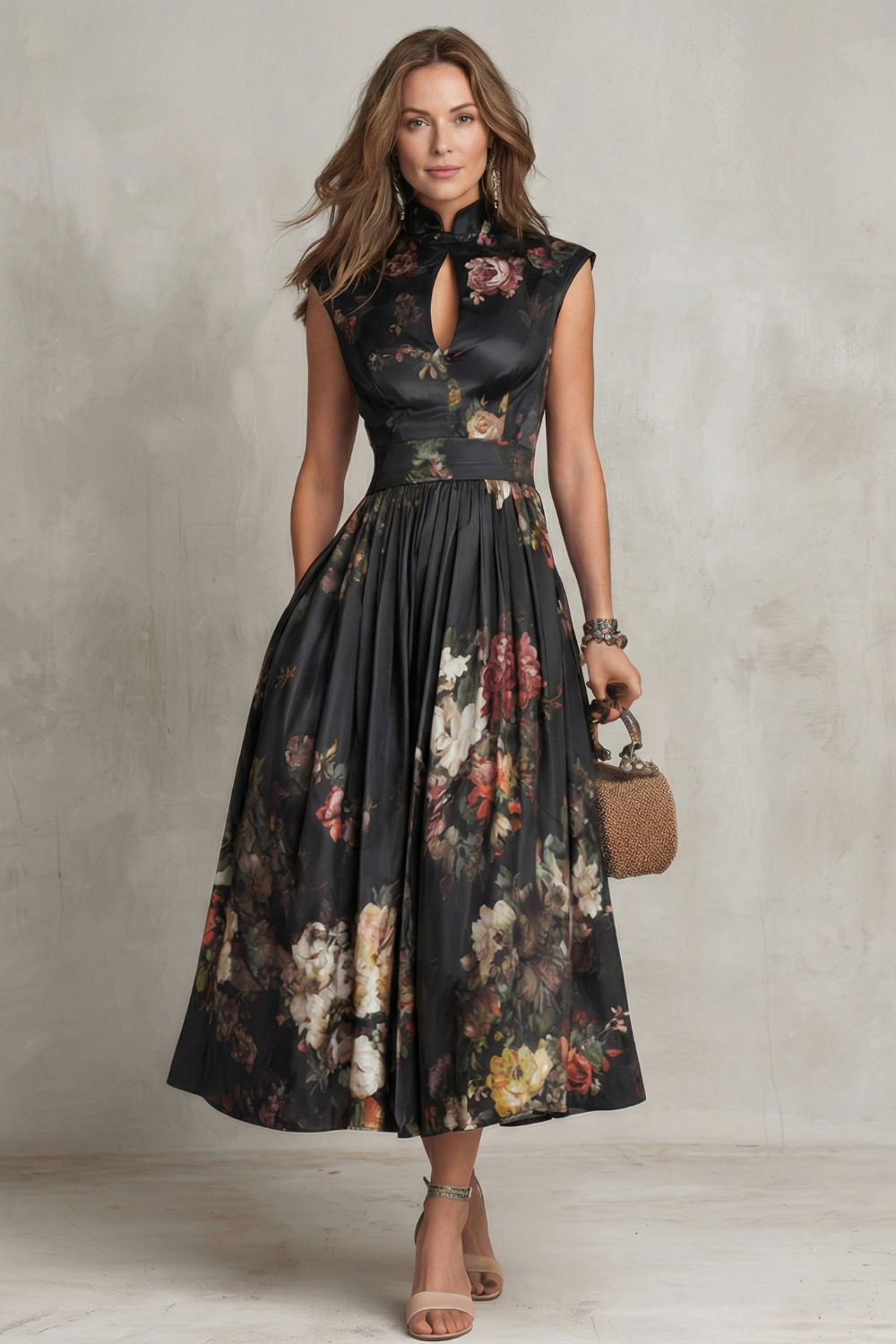 Vintage Floral Midi Dress - Elegant Design for Special Occasions