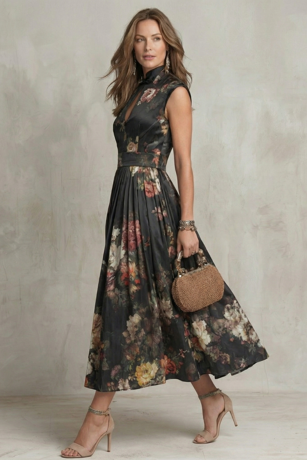 Vintage Floral Midi Dress - Elegant Design for Special Occasions
