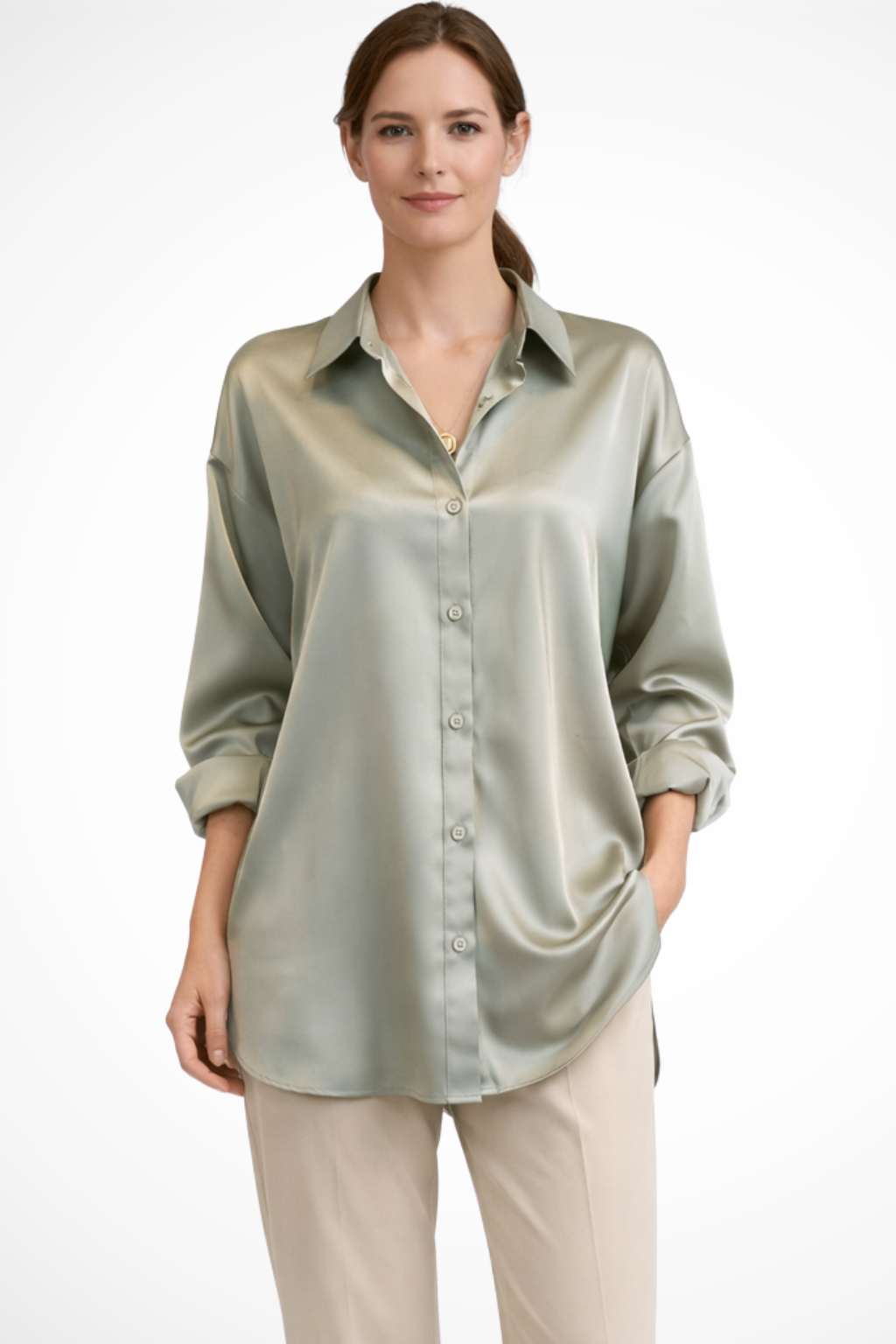 Relaxed Fit Long Sleeve Button Down Blouse for Women - Lightweight Cotton, Casual Wear, Versatile Style