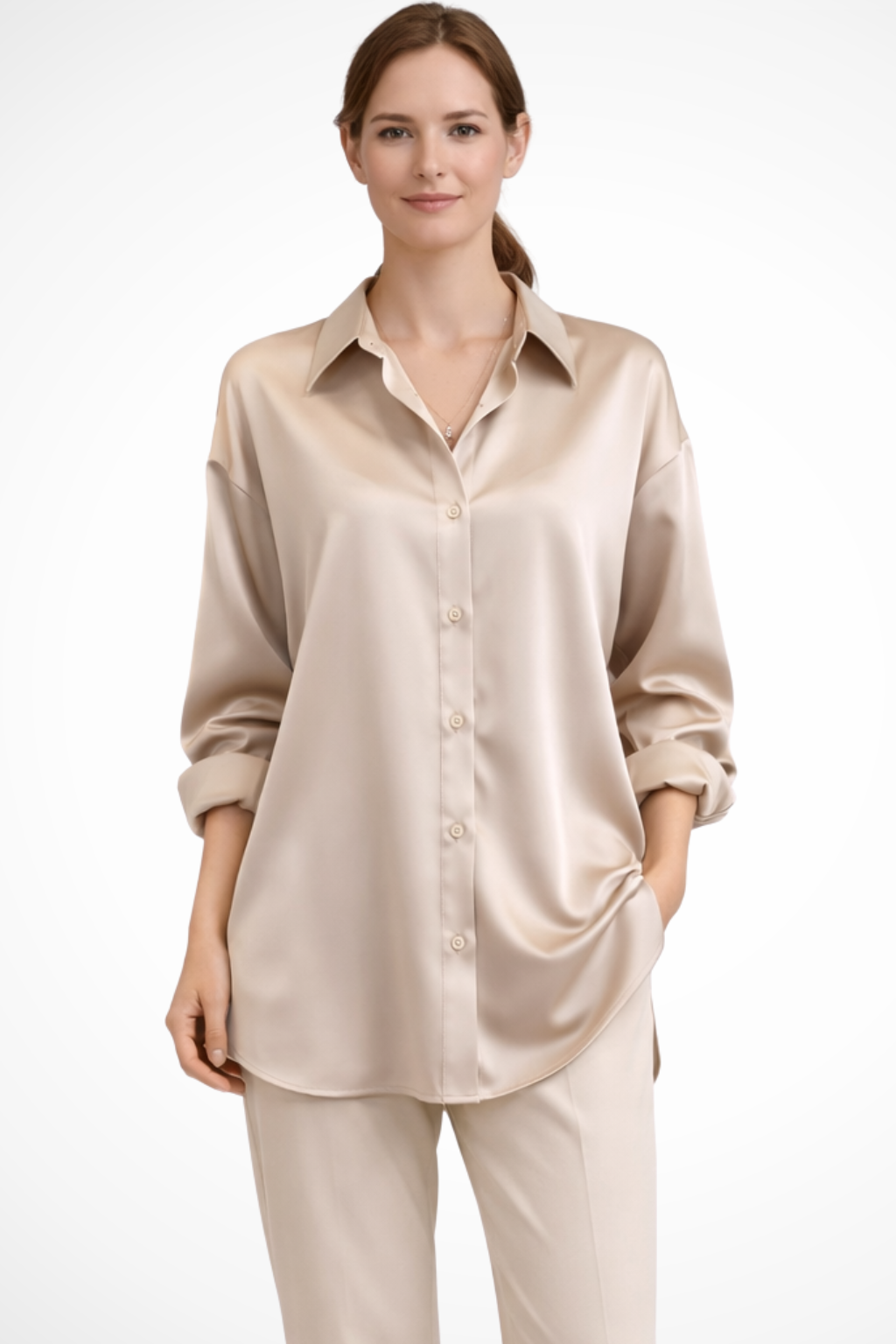 Relaxed Fit Long Sleeve Button Down Blouse for Women - Lightweight Cotton, Casual Wear, Versatile Style