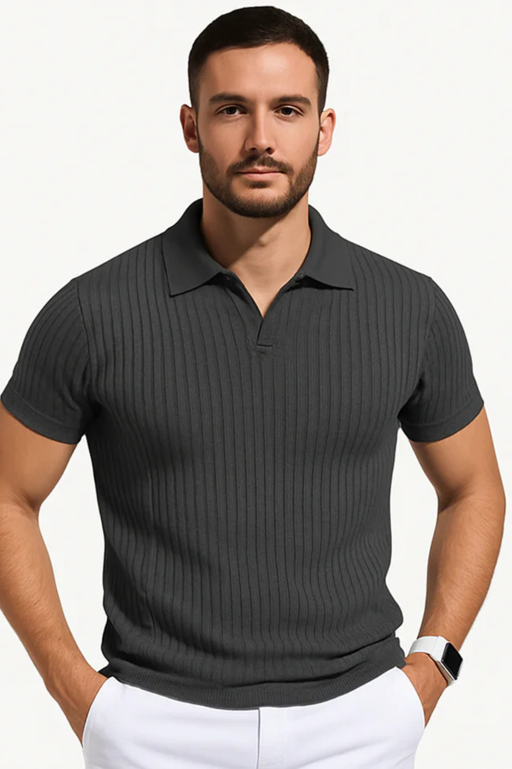 Ribbed Muscle Fit Polo Shirt for Men | Comfortable Cotton Blend | Casual Wear | Available in Multiple Colors