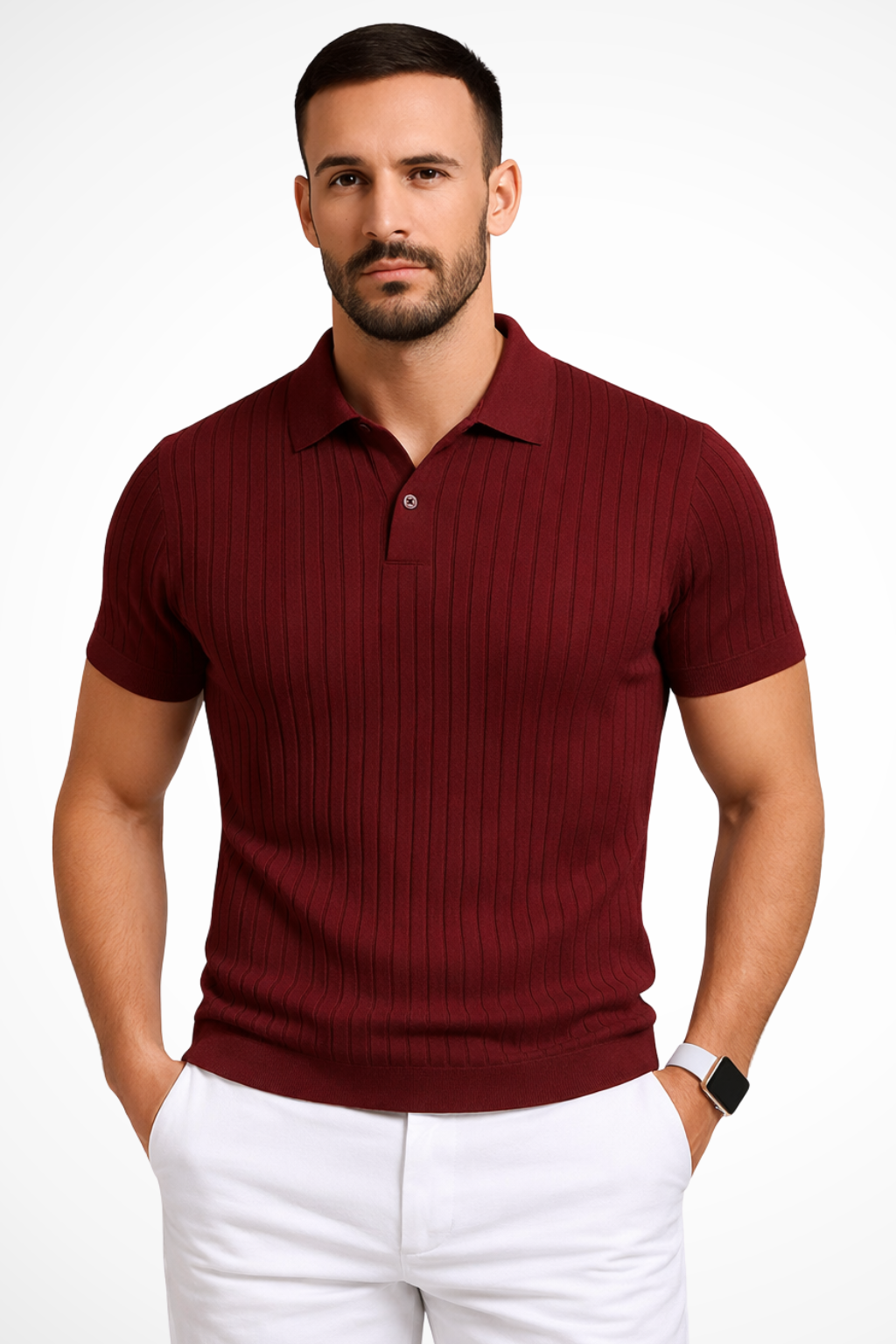 Ribbed Muscle Fit Polo Shirt for Men | Comfortable Cotton Blend | Casual Wear | Available in Multiple Colors