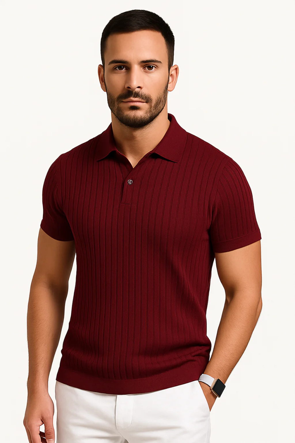 Ribbed Muscle Fit Polo Shirt for Men | Comfortable Cotton Blend | Casual Wear | Available in Multiple Colors