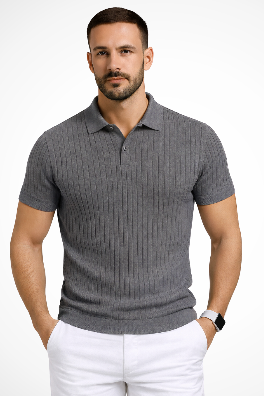 Ribbed Muscle Fit Polo Shirt for Men | Comfortable Cotton Blend | Casual Wear | Available in Multiple Colors