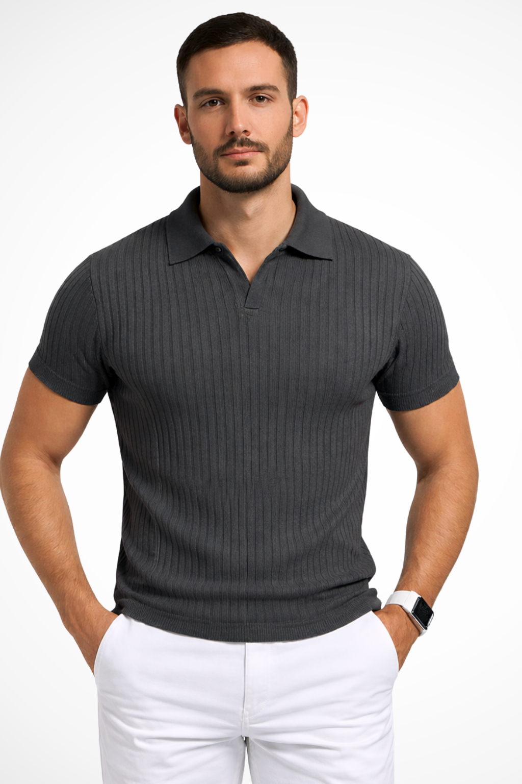 Ribbed Muscle Fit Polo Shirt for Men | Comfortable Cotton Blend | Casual Wear | Available in Multiple Colors